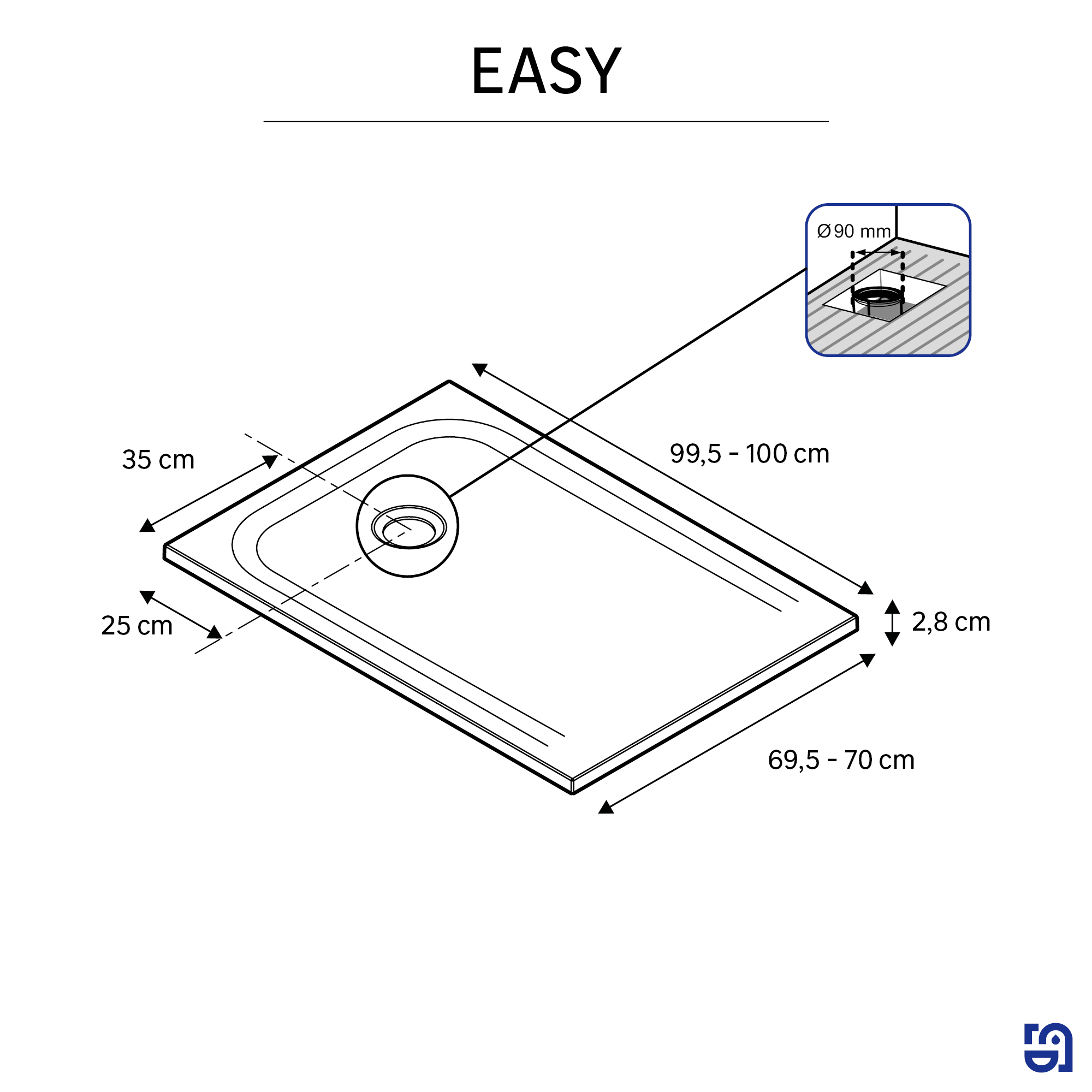 Base de duche Resina 100x70 cm branco mate Sensea Easy V2 - 7