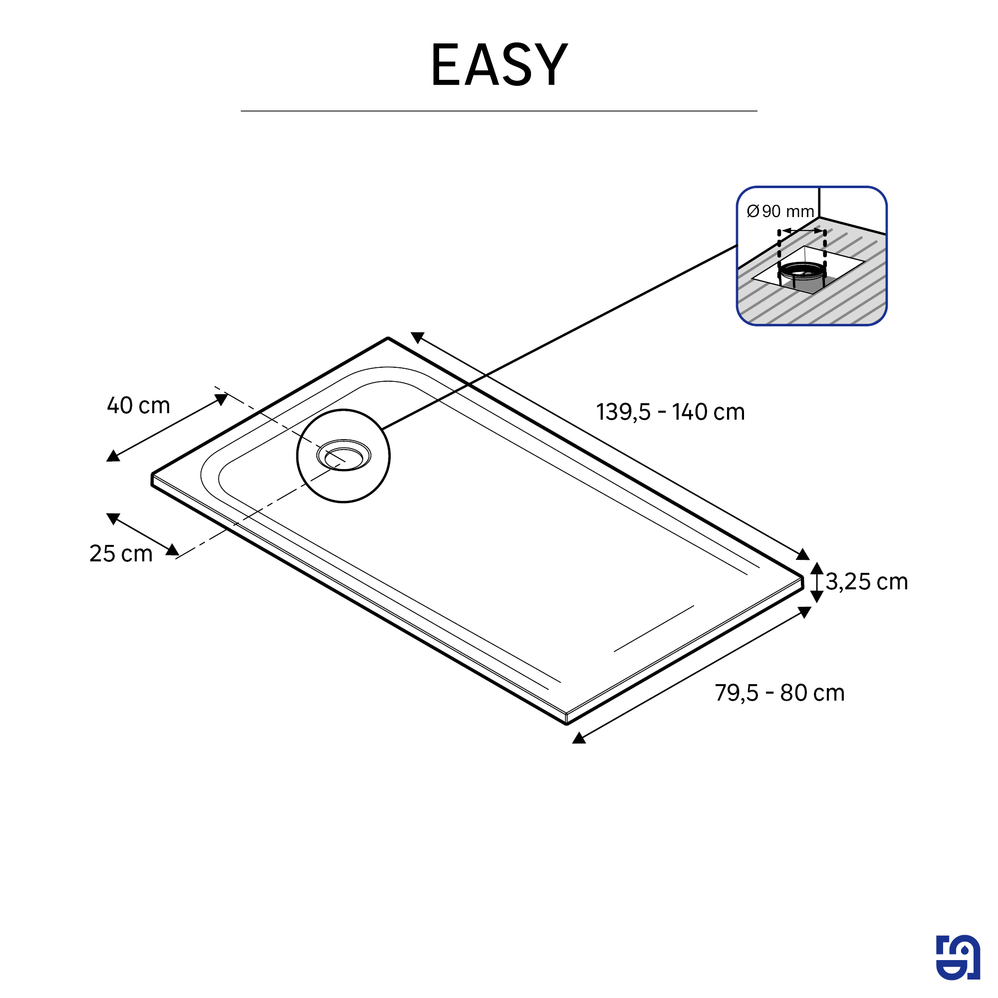 Base de duche Resina 140x80 cm branco mate Sensea Easy V2 - 7