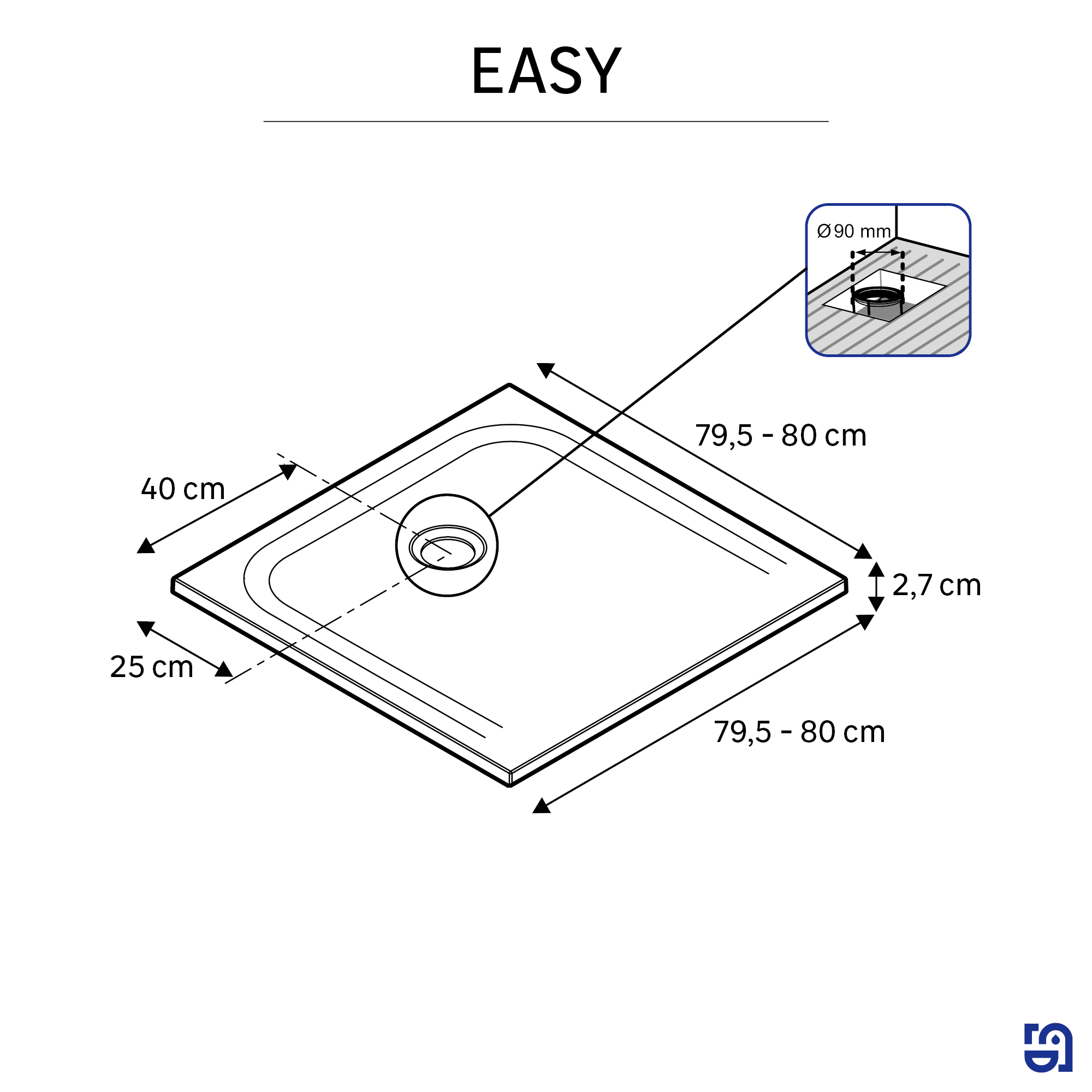 Base de duche Resina 80x80 cm branco mate Sensea Easy V2 - 6