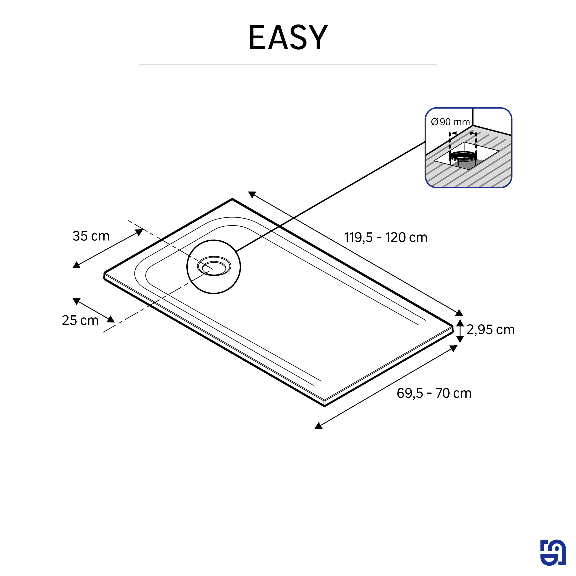 Base de duche Resina 120x70 cm branco mate Sensea Easy V2 - 7