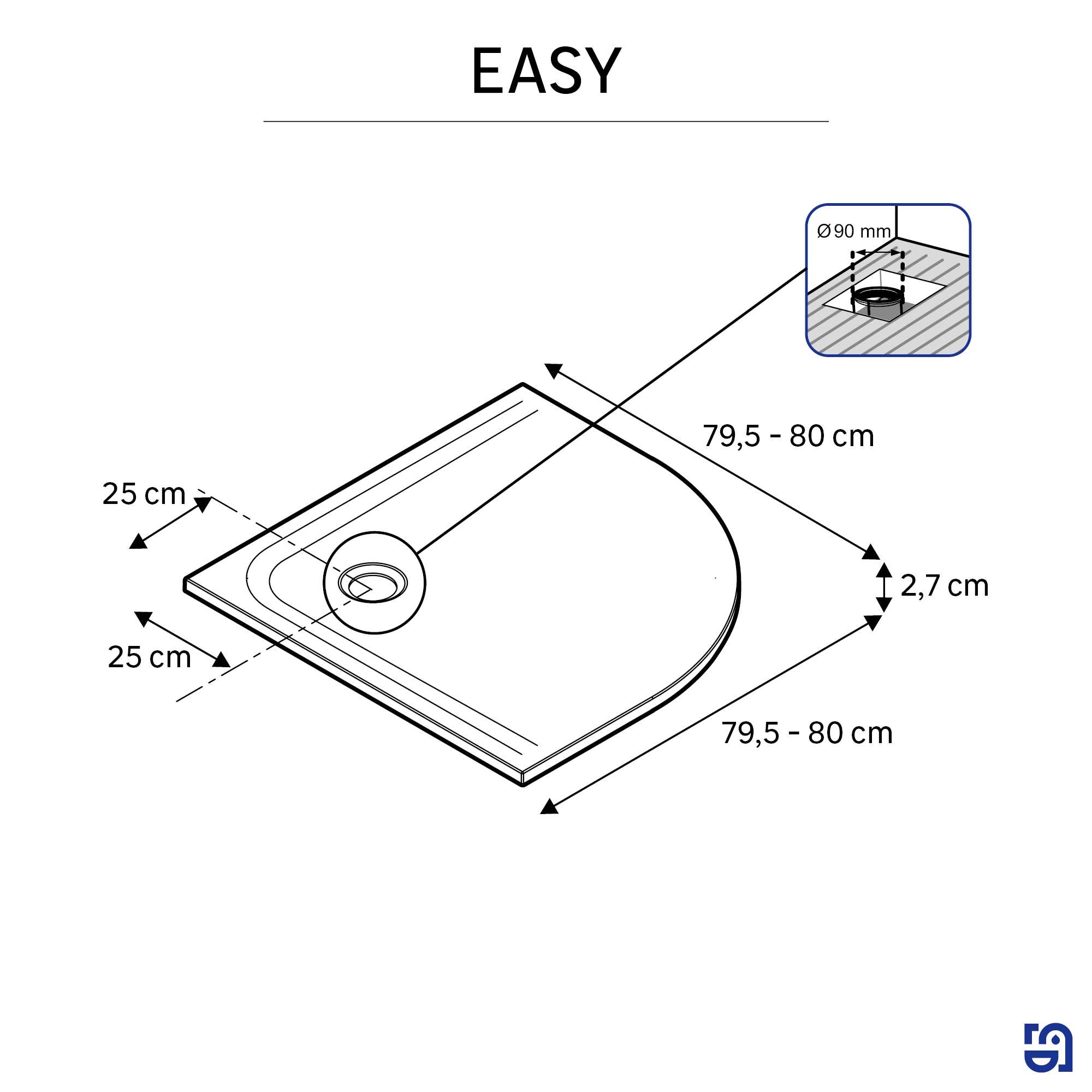Receveur de douche résine blanc 1/4 cercle L.80xl.80 cm Easy 2 - 5