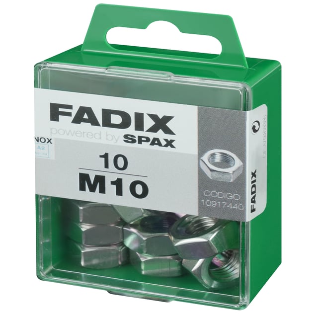 TUERCA HEXAGONAL DIN 934 ACERO INOXIDABLE A2 M10. 10 UDS.