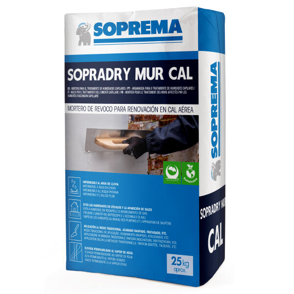 MORTERO TRANSPIRABLE E IMPERMEABLE SOPRADY MUR CAL 25 KG