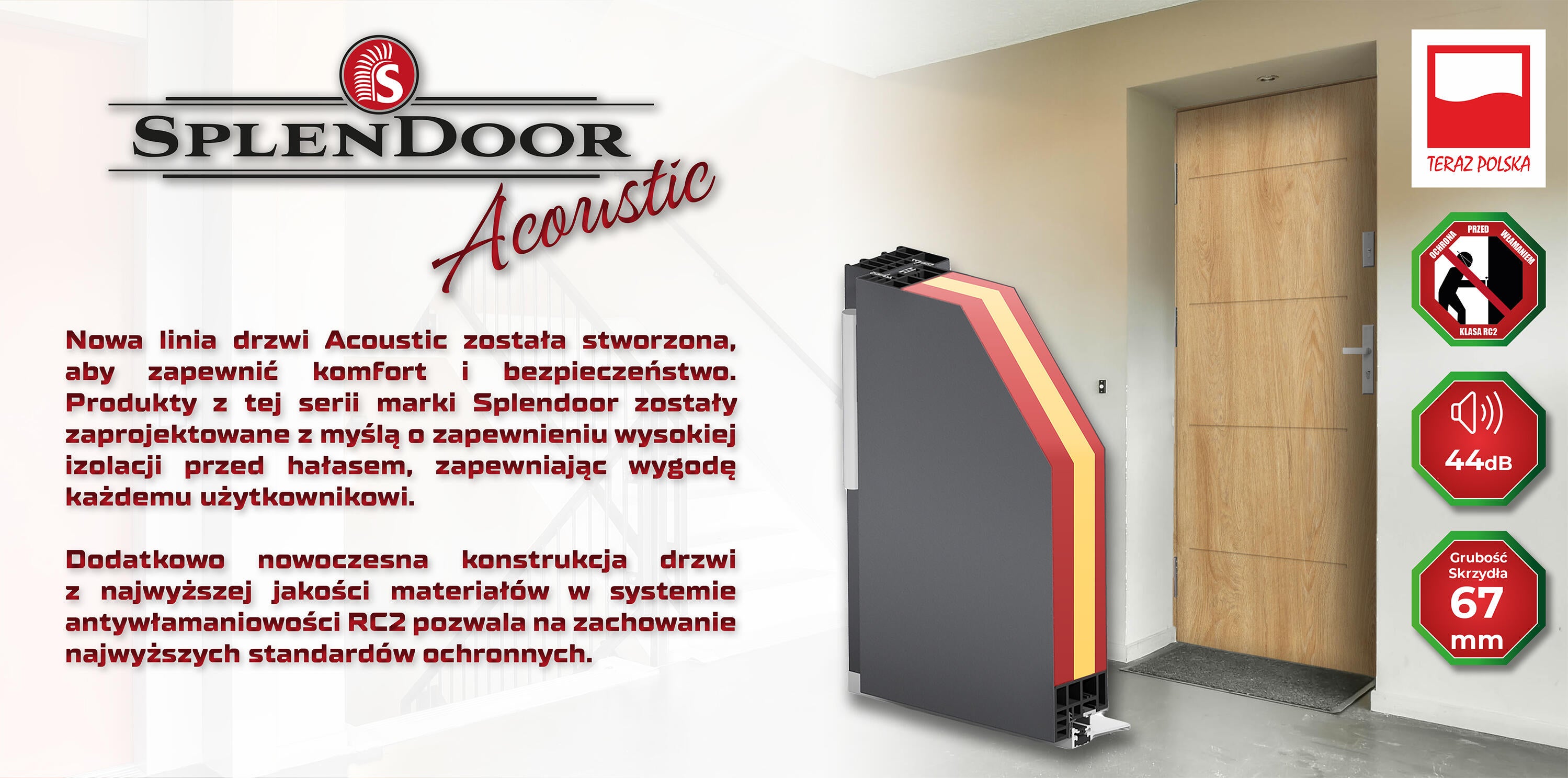 Drzwi stalowe zewnętrzne wejściowe antywłamawiowe RC2 Komo Acoustic orzechowe 90 prawe - 10