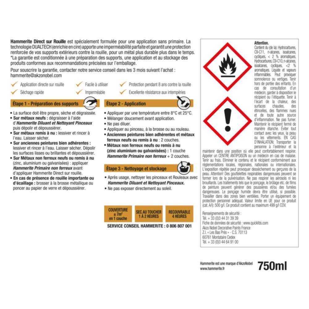 Peinture extérieure fer Martelé HAMMERITE gris ardoise mat  2.5l - 5