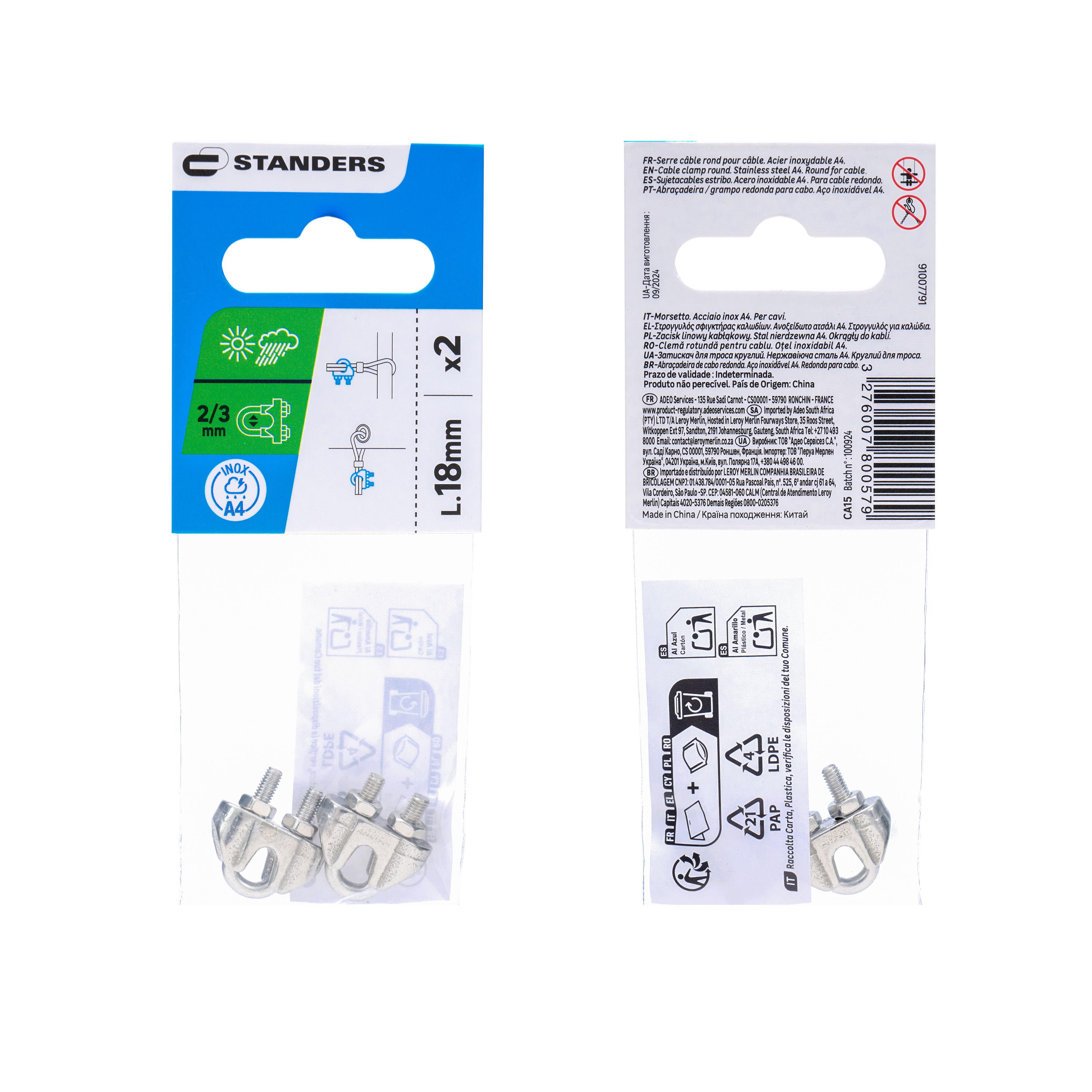 2 Cerra-cabos redondo STANDERS aço inoxidavel A4 para cabo 2/3MM - 6