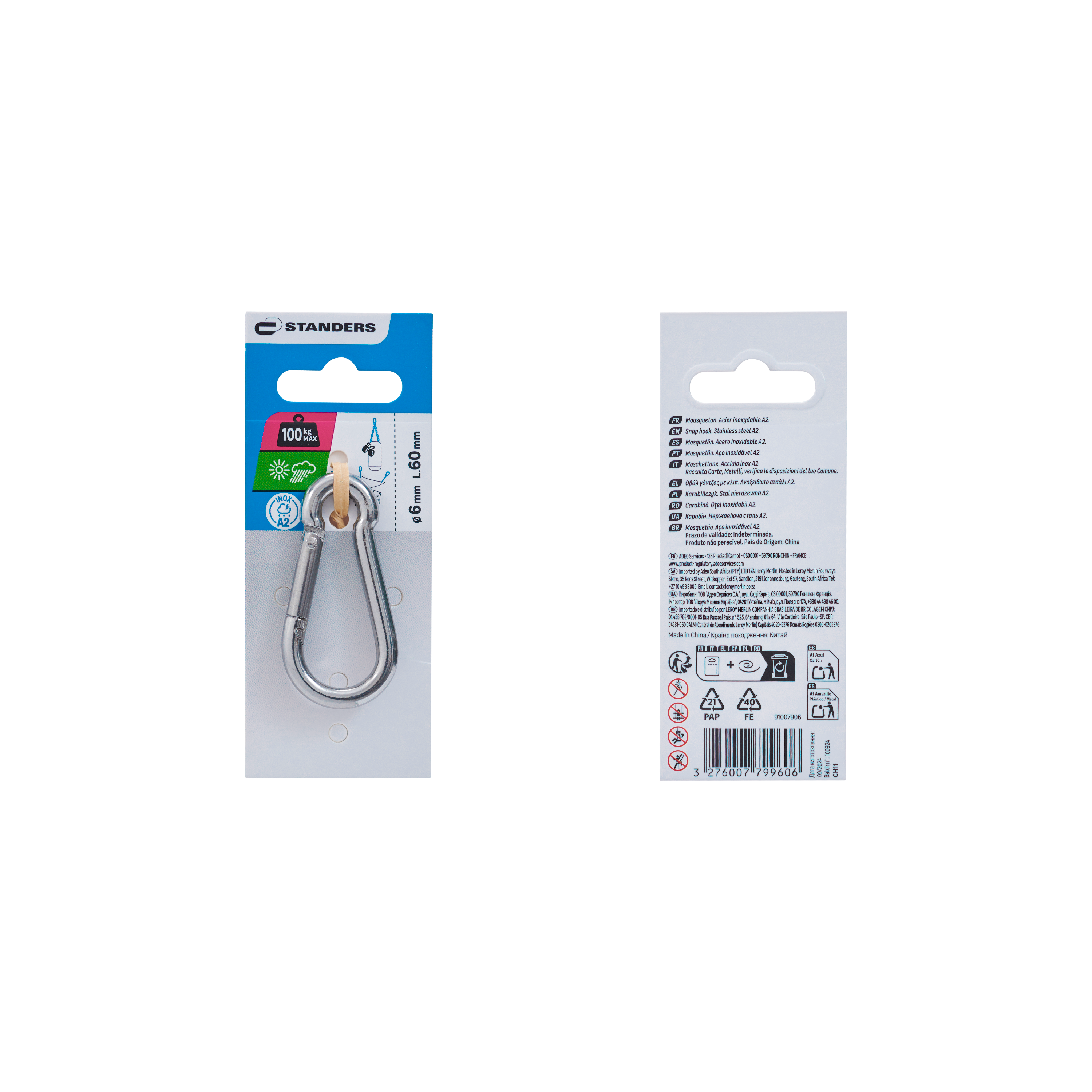 Mosquetón de acero inoxidable STANDERS carga max. 100 kg L.60 mm - 4