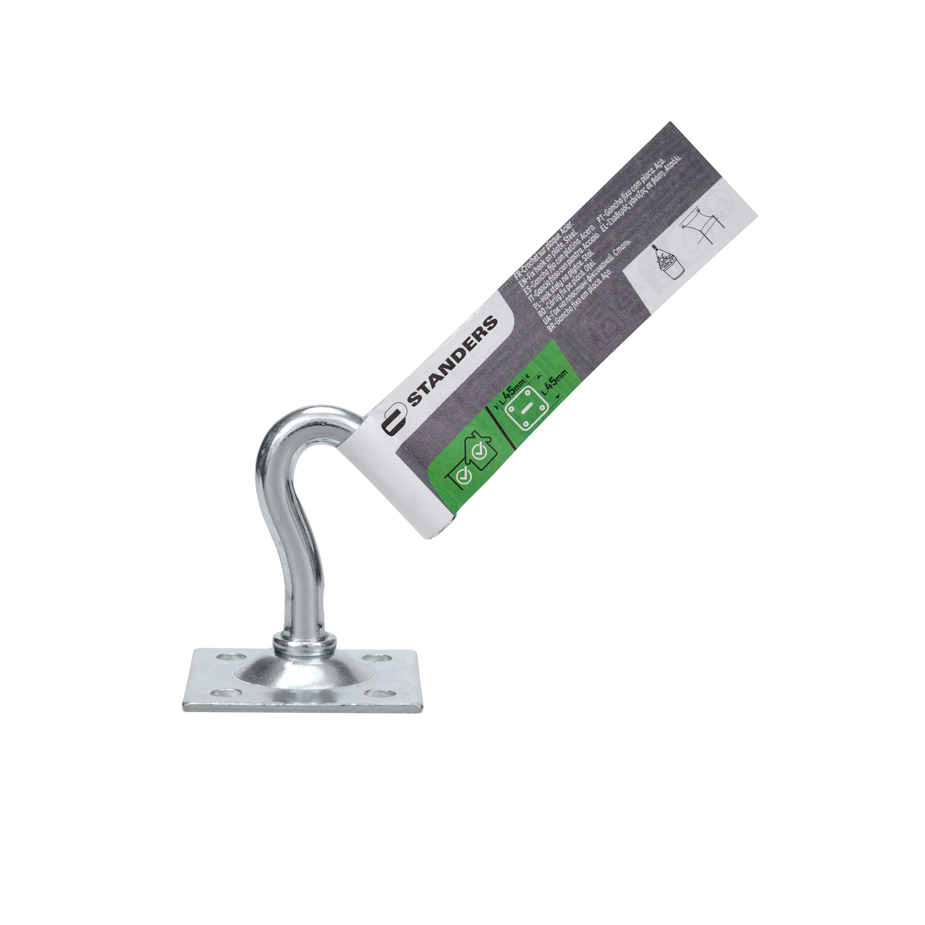 Gancho fijo sobre placa de acero cincado STANDERS Diam. 8 / 45 x 45mm - 4