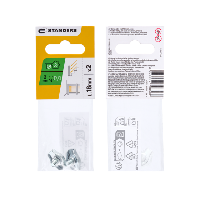 Morsetto serracavo STANDERS in acciaio zincato per cavo Ø 2 mm, 2 pezzi