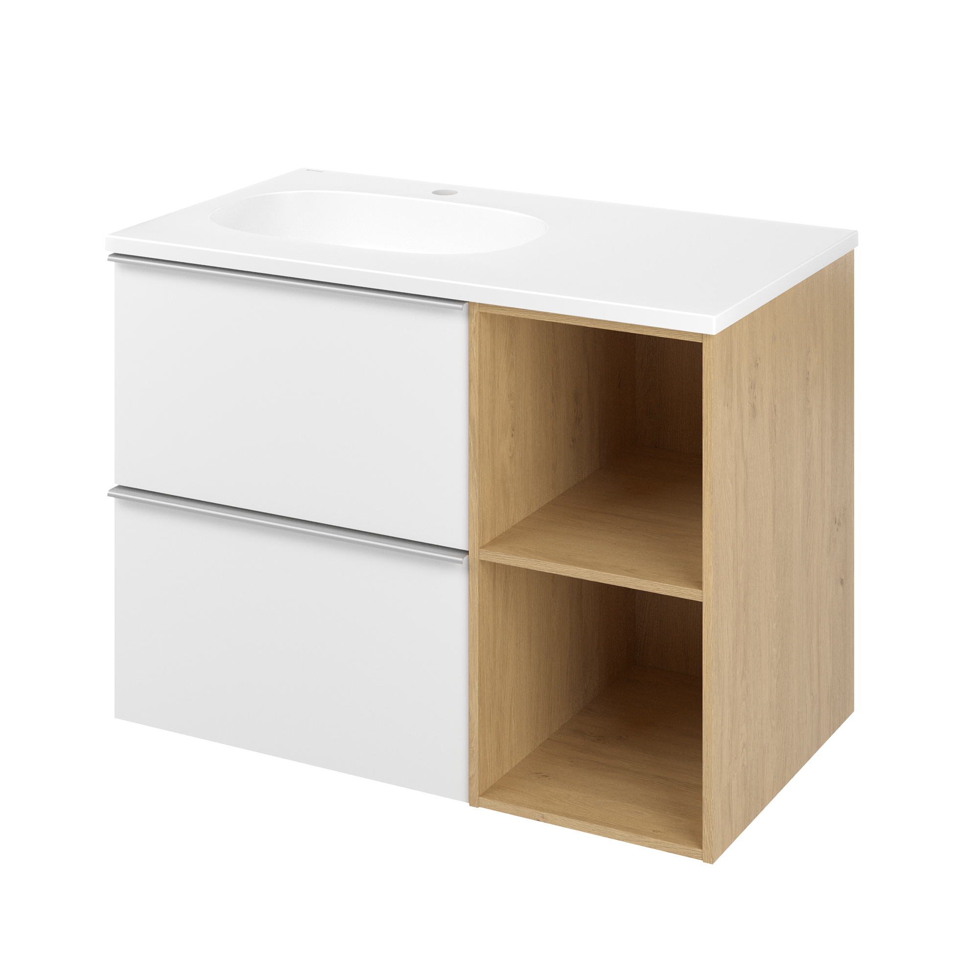 Zestaw szafka podwieszana z umywalką 81 cm Modern biel dąb miodowy Sensea