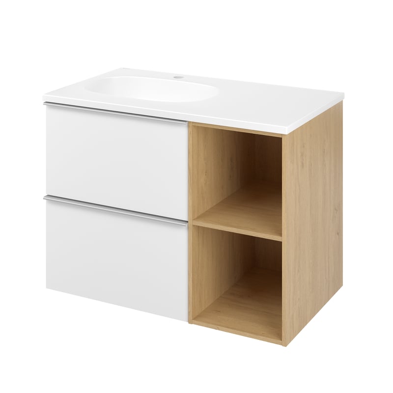 Zestaw szafka podwieszana z umywalką 81 cm Modern biel dąb miodowy Sensea