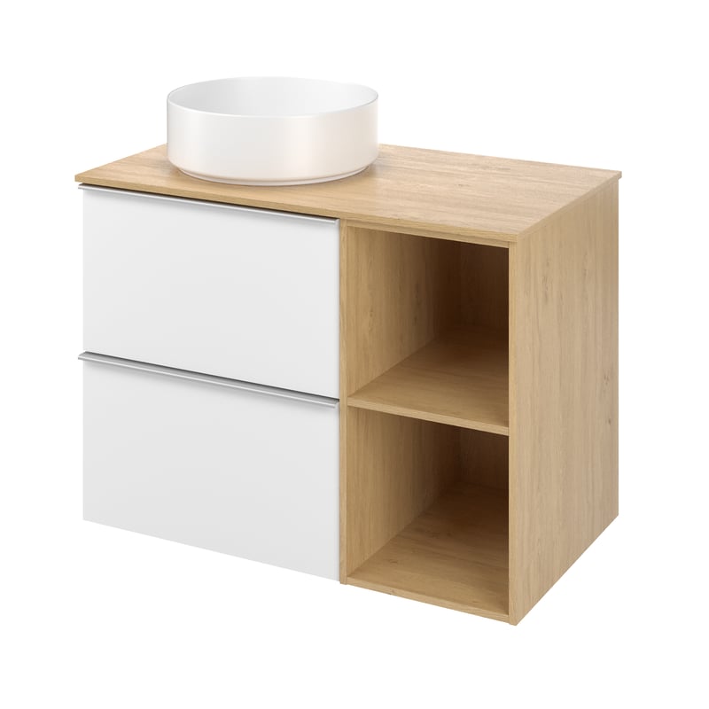 Zestaw szafka podwieszana 80 cm Modern z umywalką biel dąb miodowy Sensea