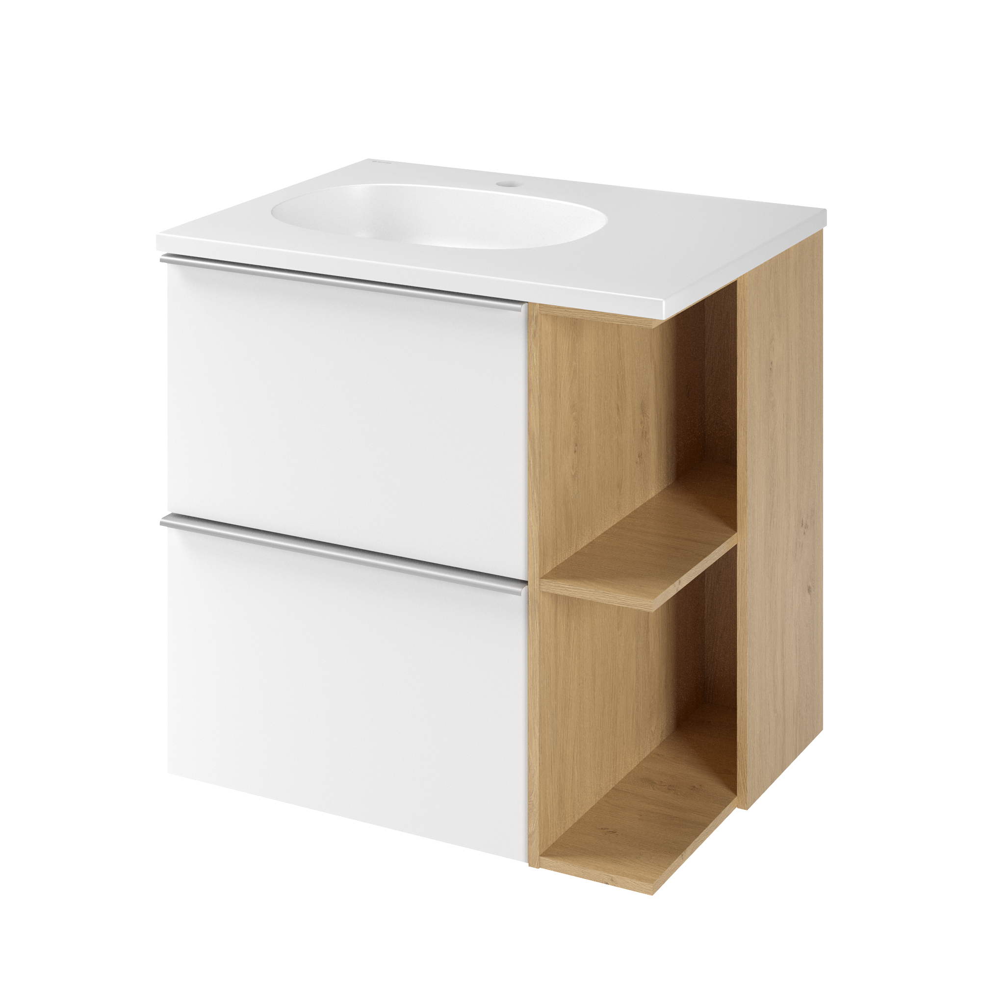 Zestaw szafka podwieszana z umywalką 61 cm Modern biel dąb miodowy Sensea