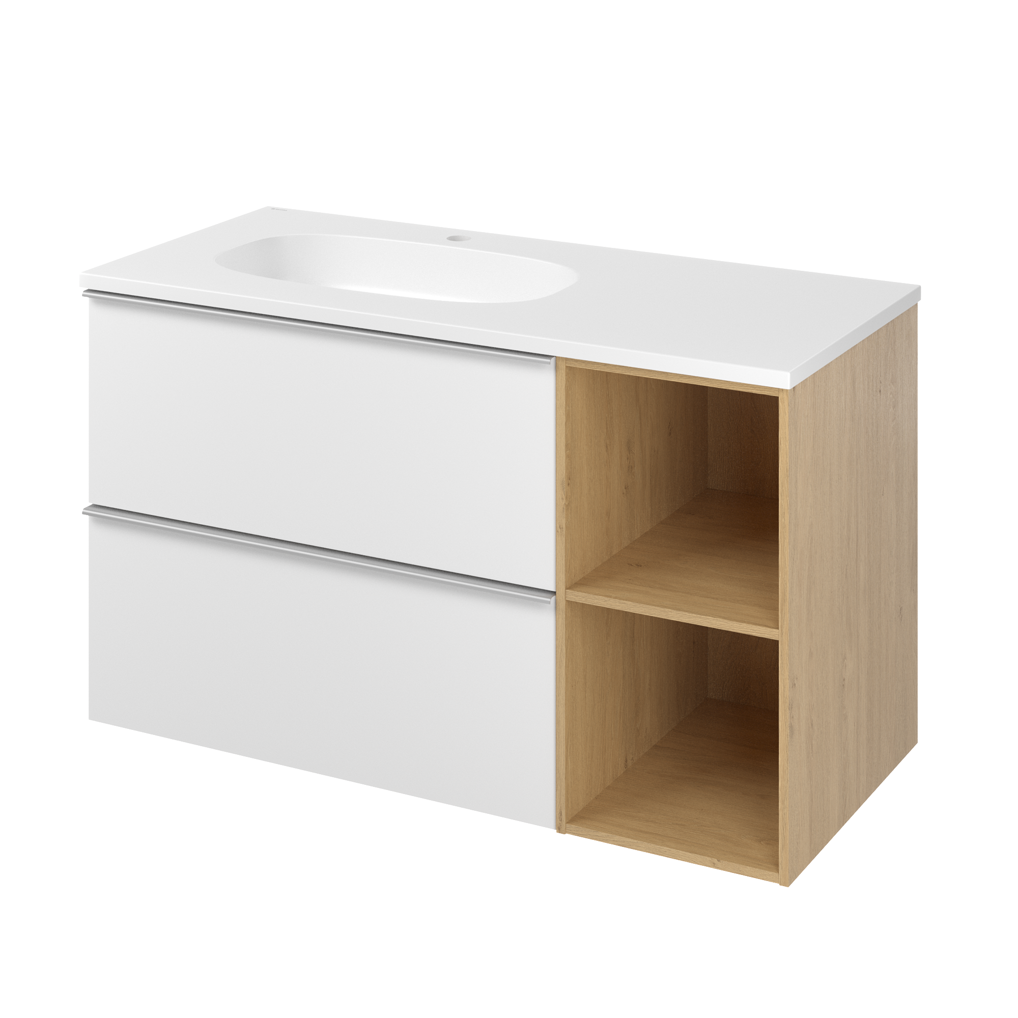 Zestaw szafka podwieszana z umywalką 101 cm Modern biel dąb miodowy Sensea