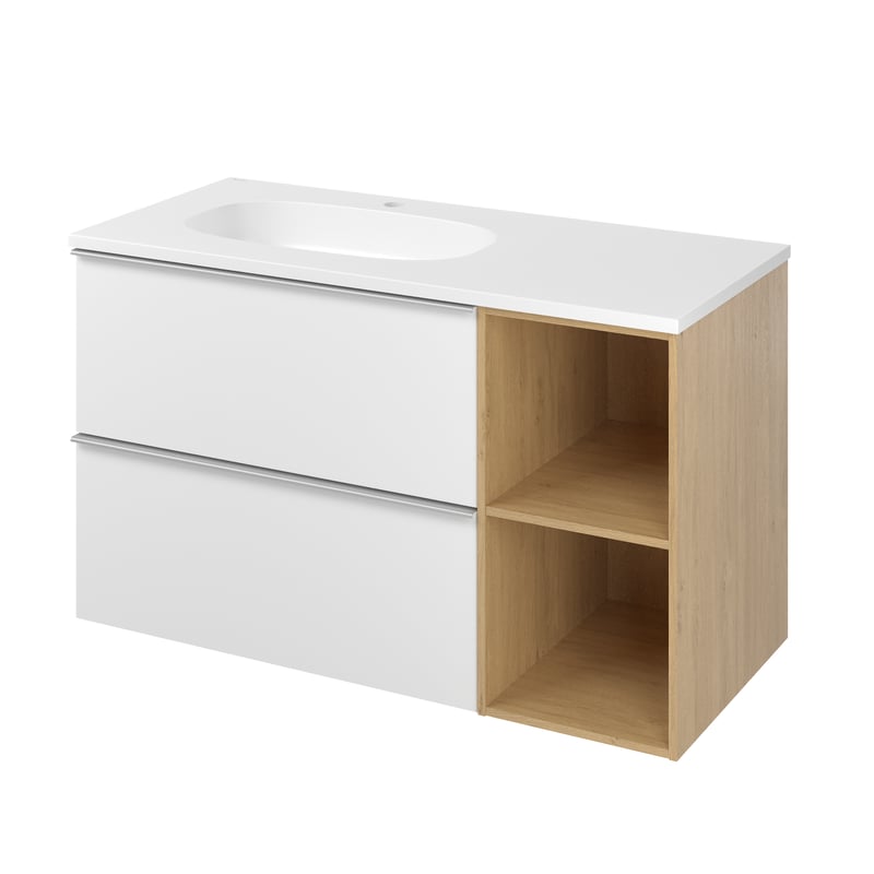 Zestaw szafka podwieszana z umywalką 101 cm Modern biel dąb miodowy Sensea