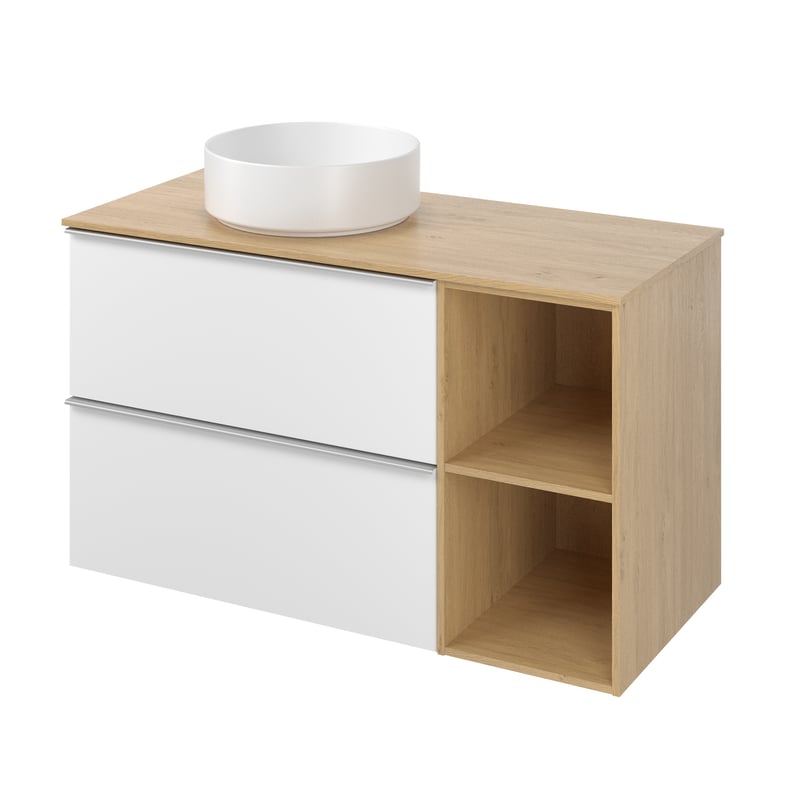 Zestaw szafka podwieszana 100 cm Modern z umywalką biel dąb miodowy Sensea