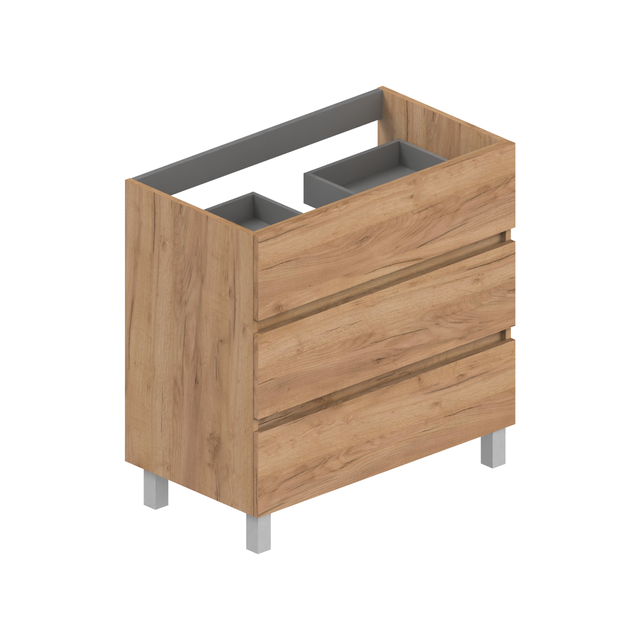 Meuble sous vasque sur pieds 3 tiroirs aspect chêne L80 x P46 x H85 cm - BOSTON