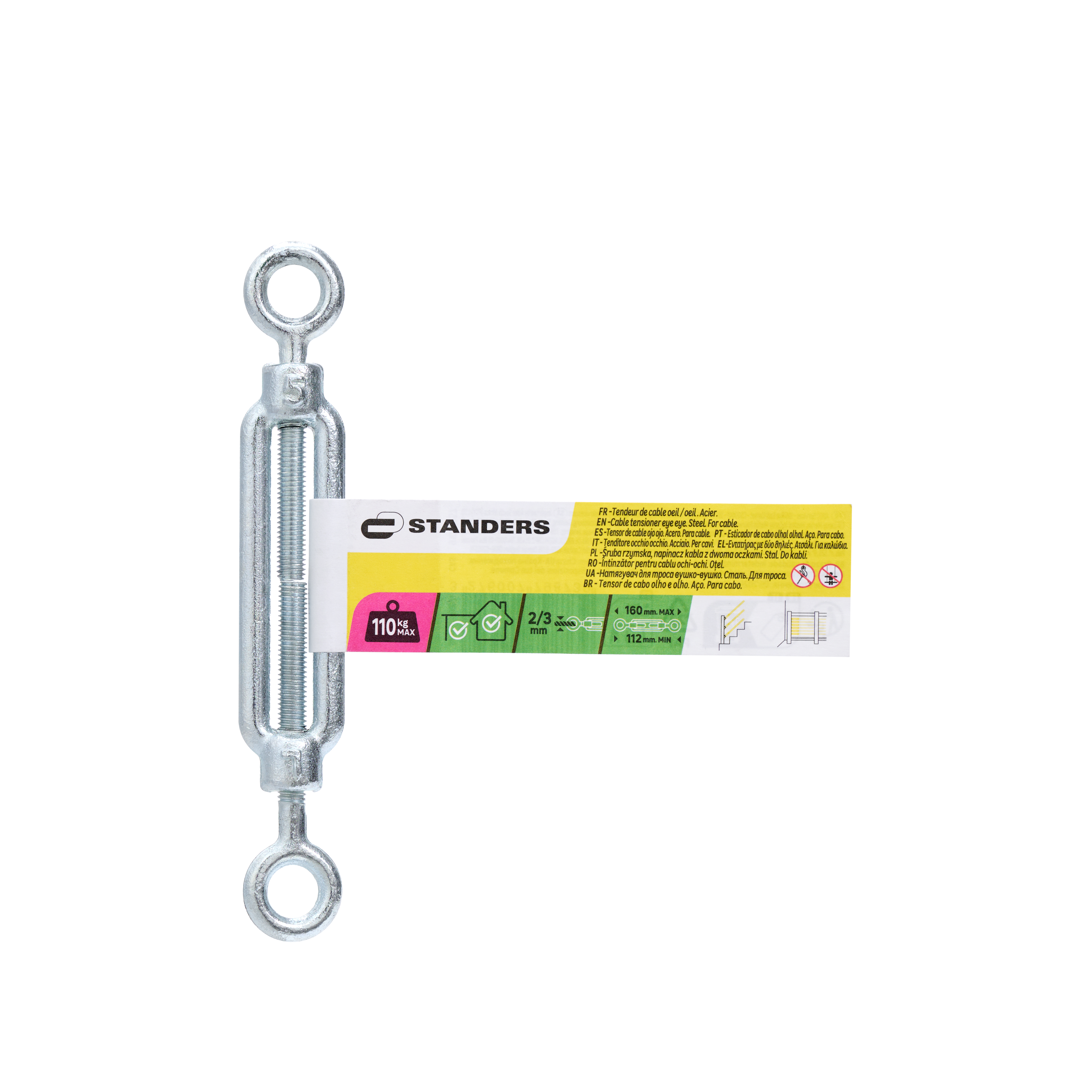Esticador de 2 olhos STANDERS aço zincado para cabo 2/3MM até 110KG - 5