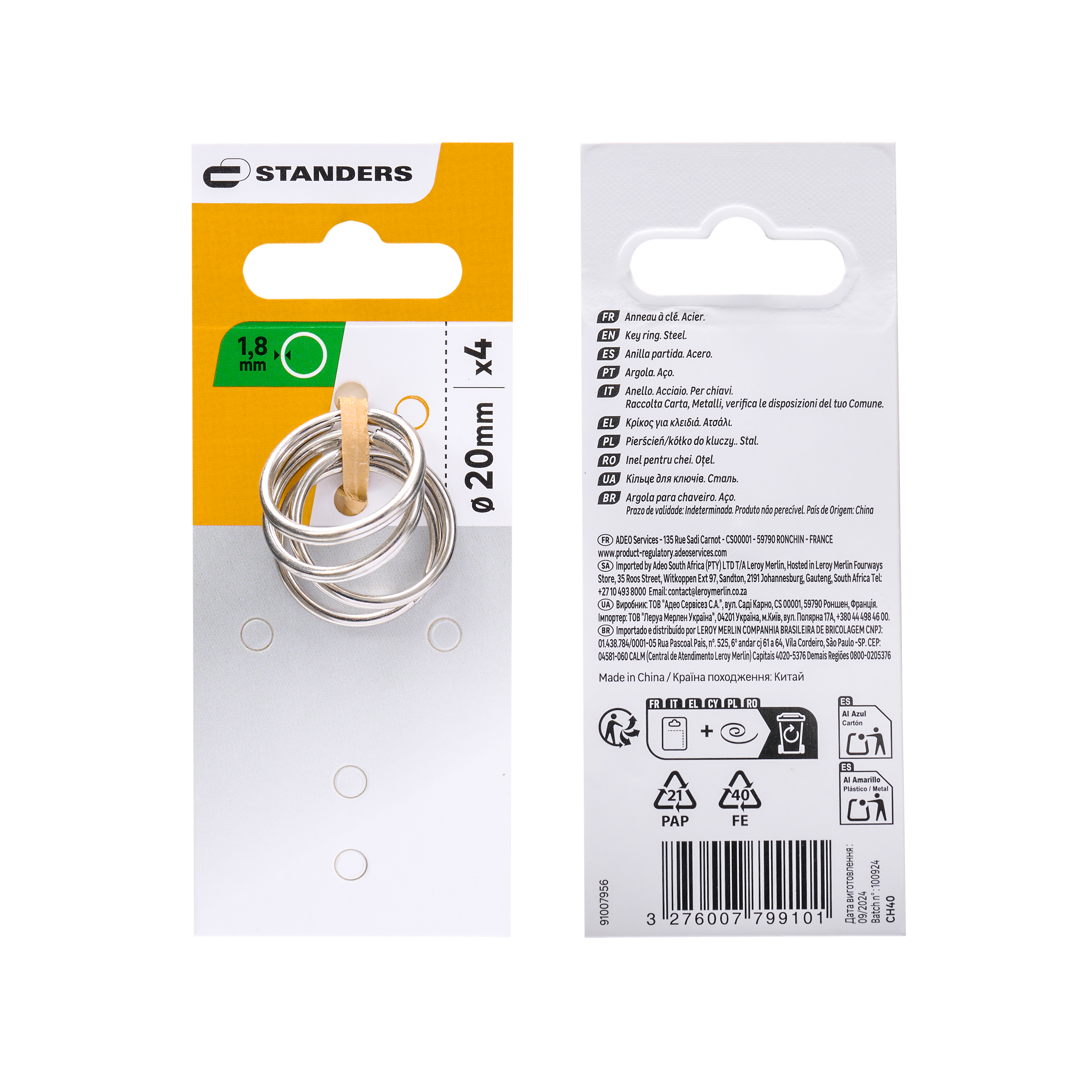 4 anillos partido en acero niquelado Ø 20 mm - 4