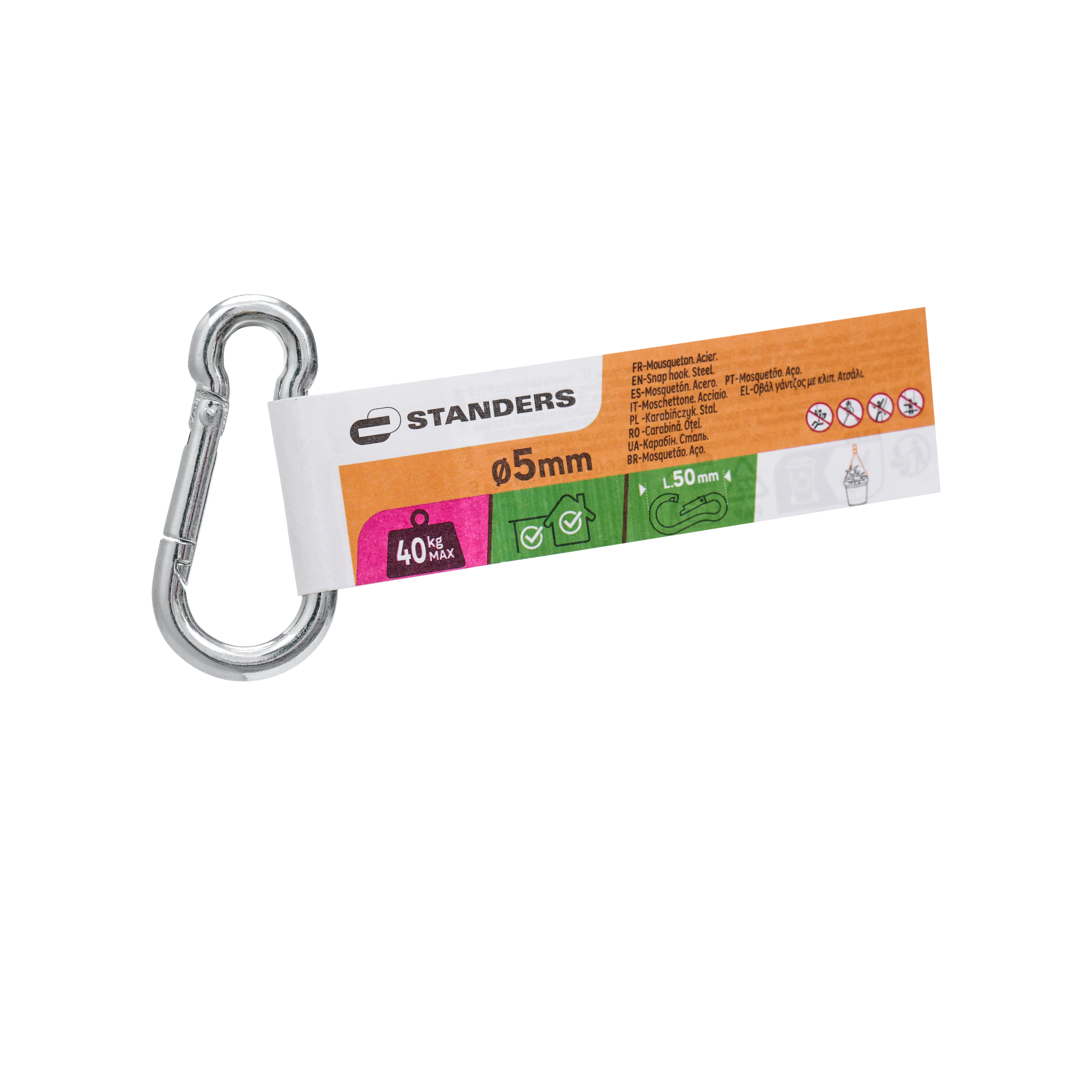 Mosquetão STANDERS aço zincado 5x50MM até 40KG - 3