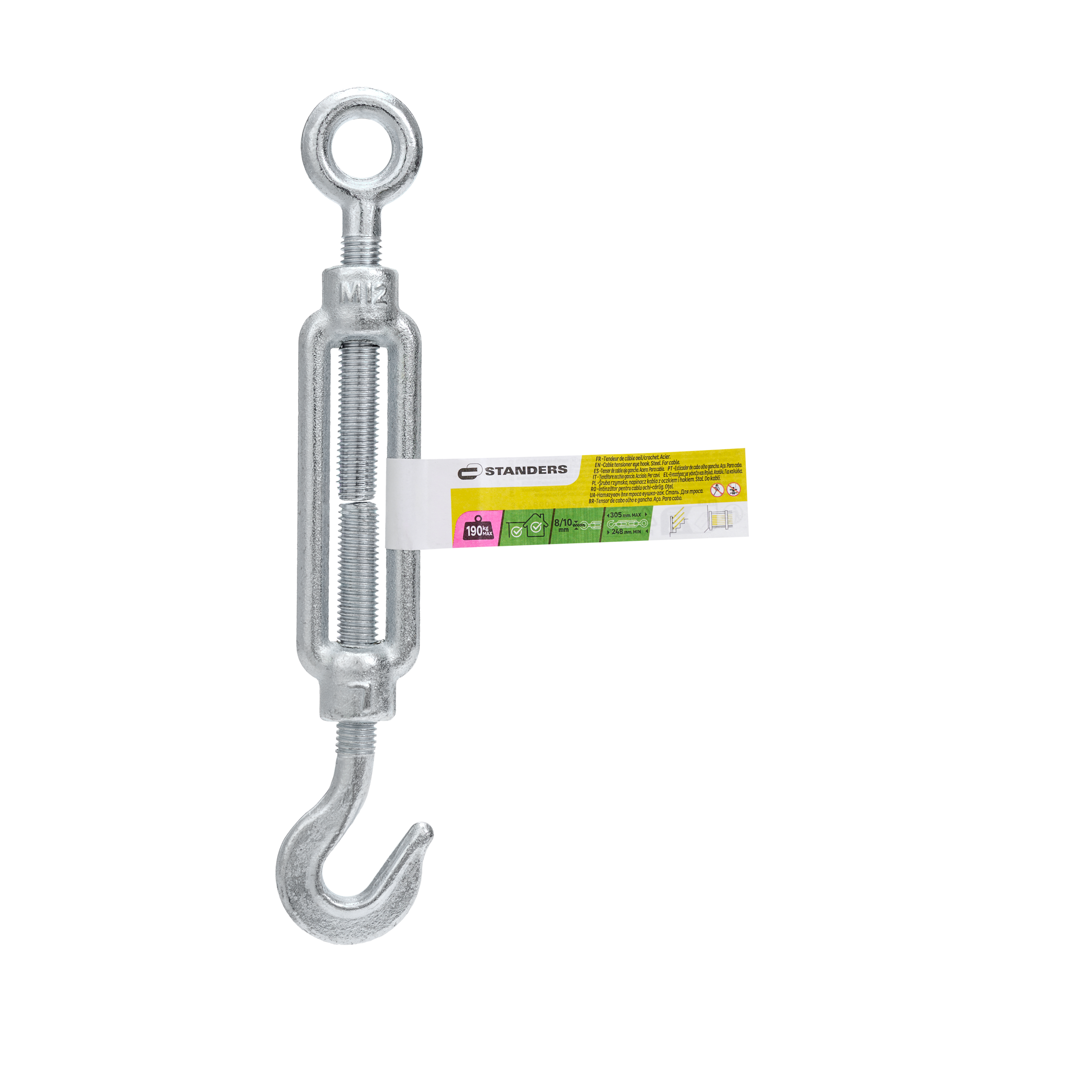 Tendeur crochet / oeil acier zingué, STANDERS, 190 kg, Diam.8-10 mm - 3