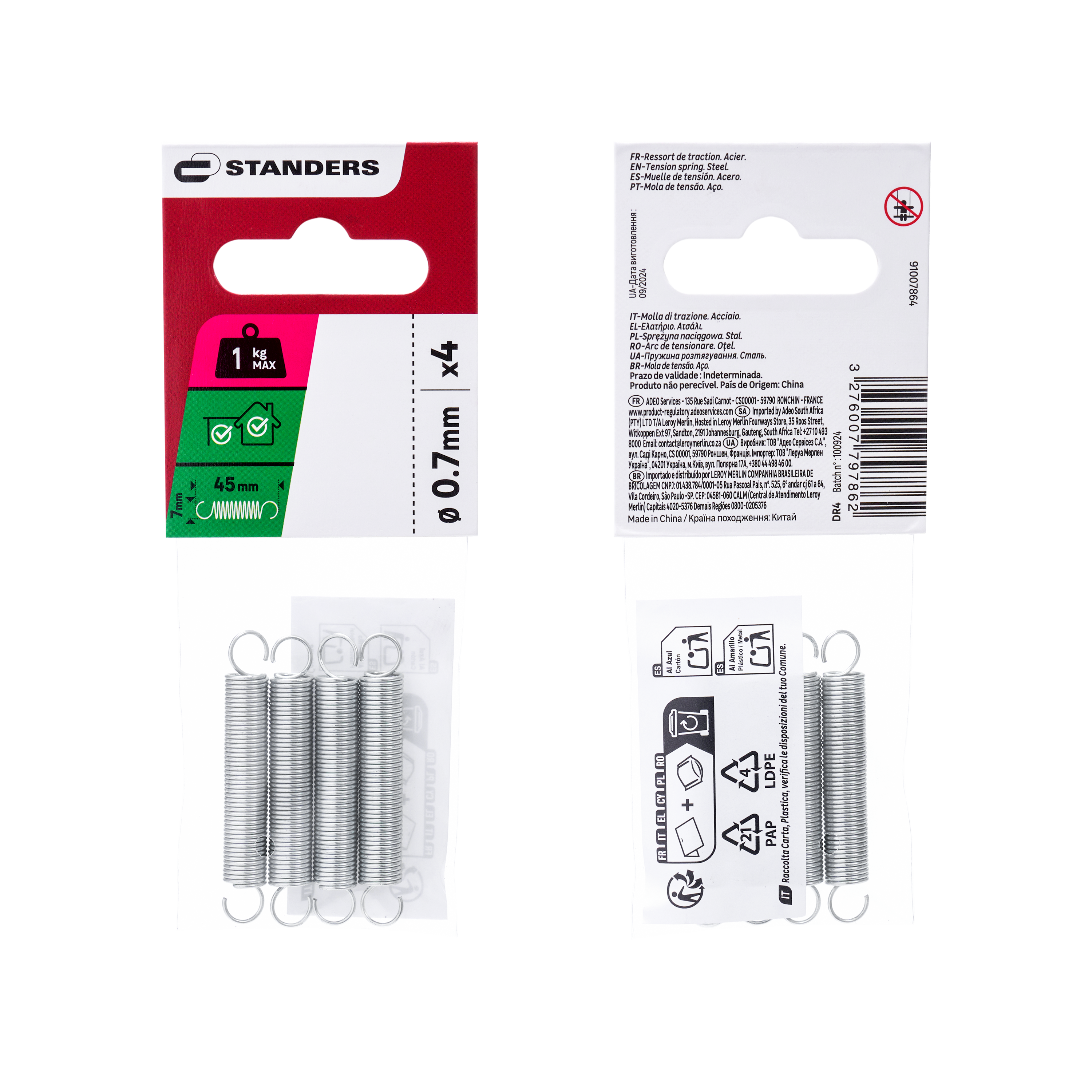 Sprężyna naciągowa 1 kg 7x45x0.7 mm 4 sztuki Standers - 3
