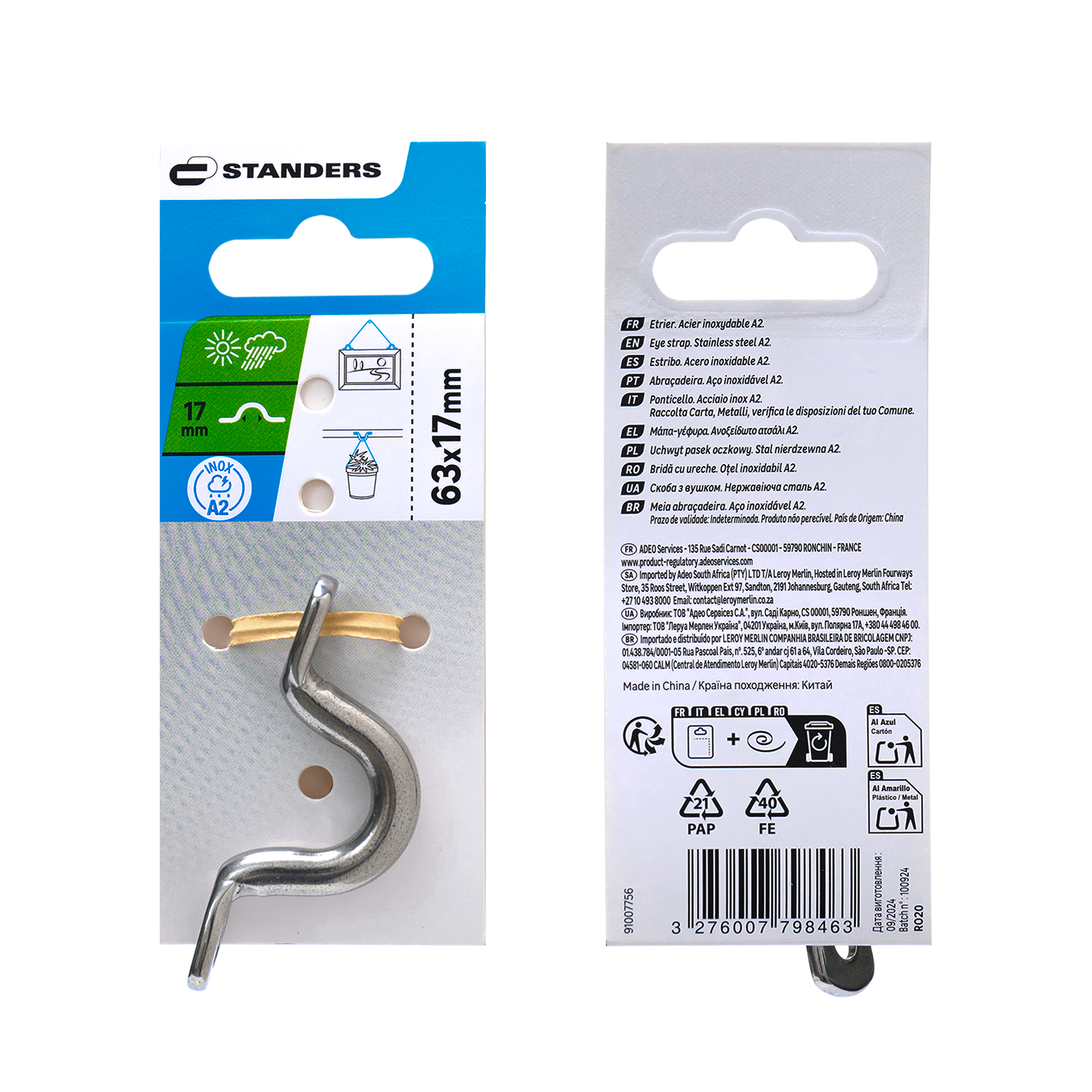 Estribo de acero inoxidable A2 STANDERS ø interior 17 mm - 3