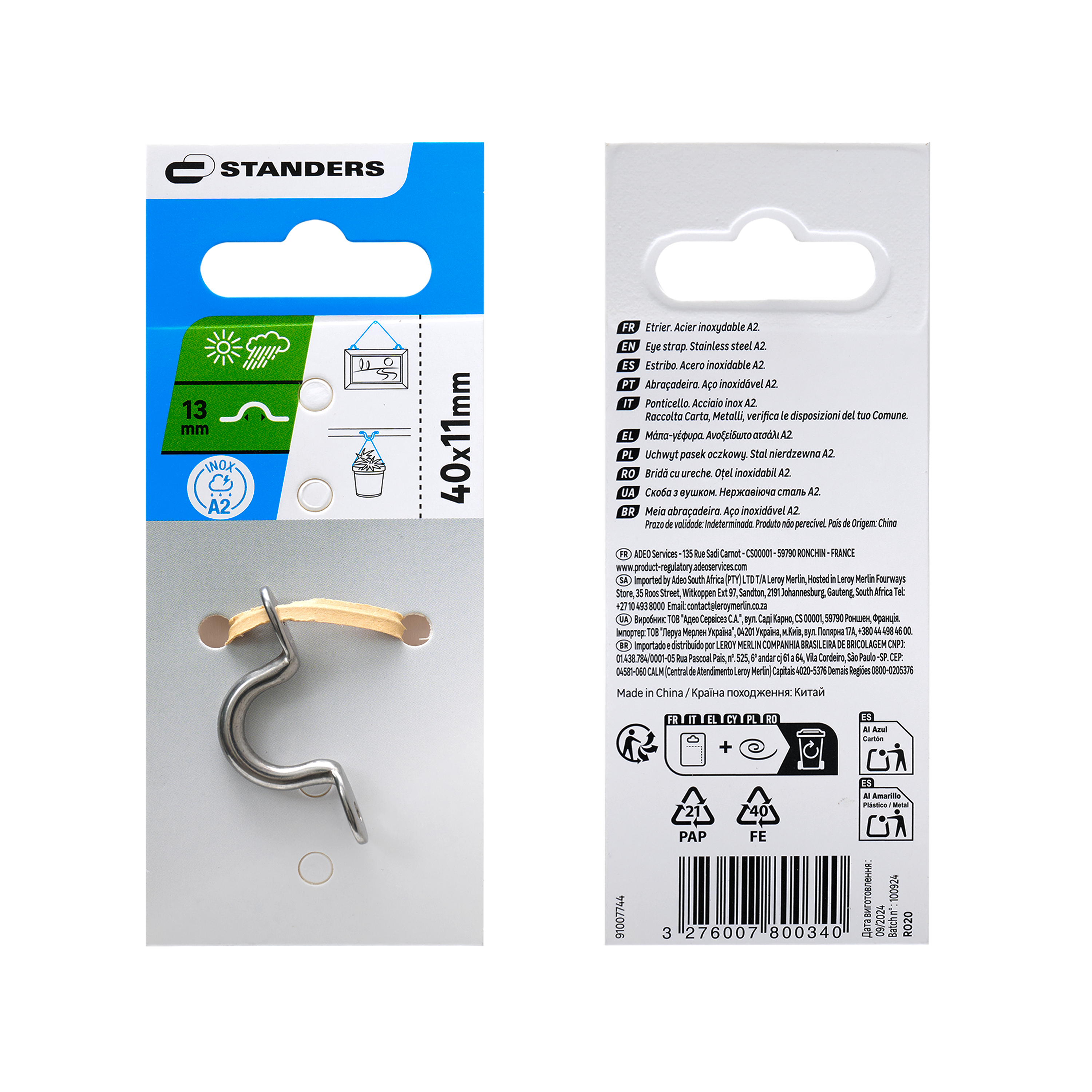 Estribo de acero inoxidable A2 STANDERS ø interior 13 mm - 4