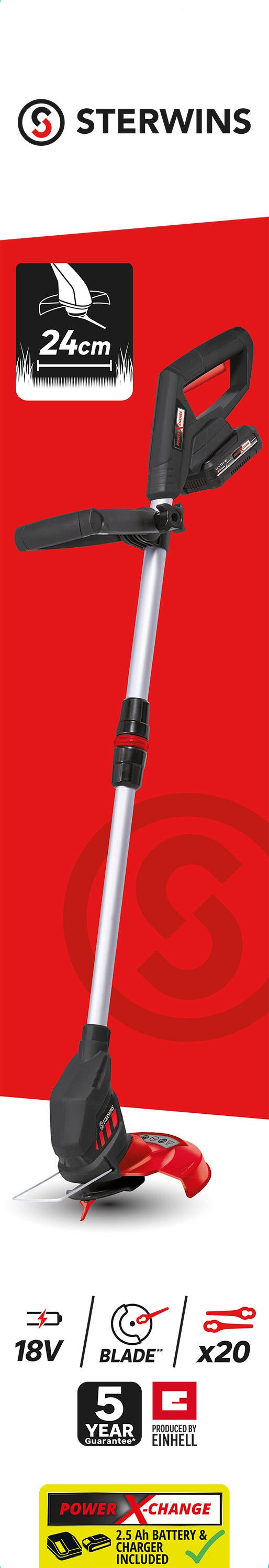 Podkaszarka akumulatorowa 18V 24 cm 2.5Ah Power X-Change Sterwins - 22