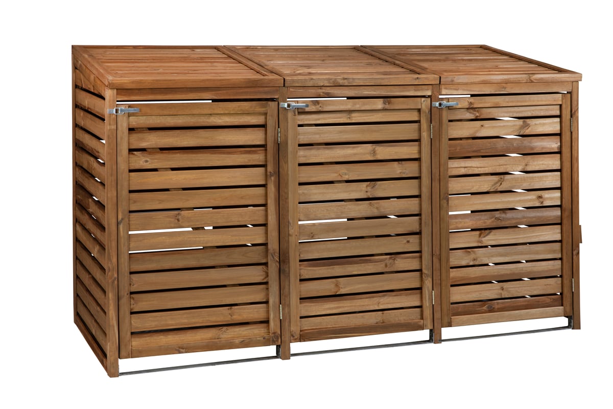 Osłona śmietnikowa potrójna Monaco drewniana brąz Werth-Holz