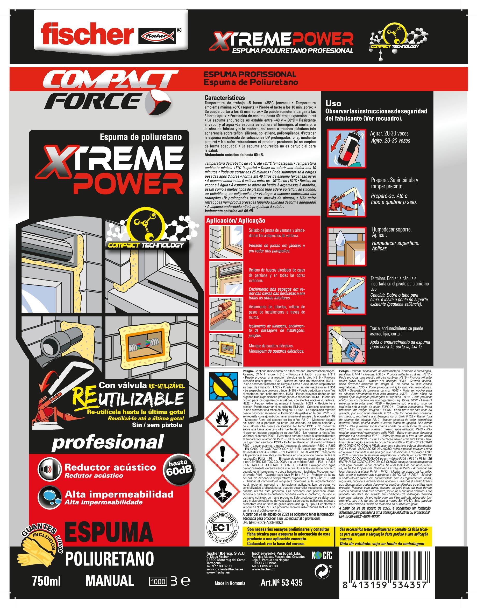 Espuma de poliuretano expansiva profesional FISCHER 750 ML manual - 3
