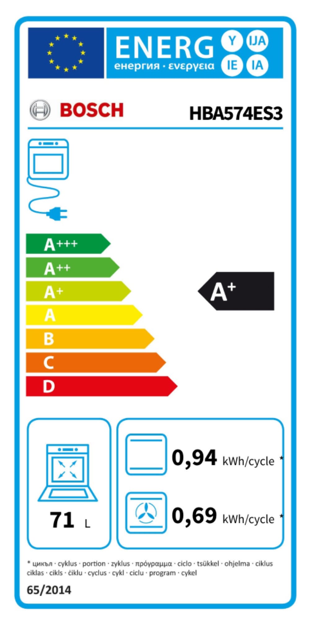 Forno de encastrar multifunções 71 Litros 59,4 x 54,8 x 59,5 cm preto Bosch HBA574ES3 - 15