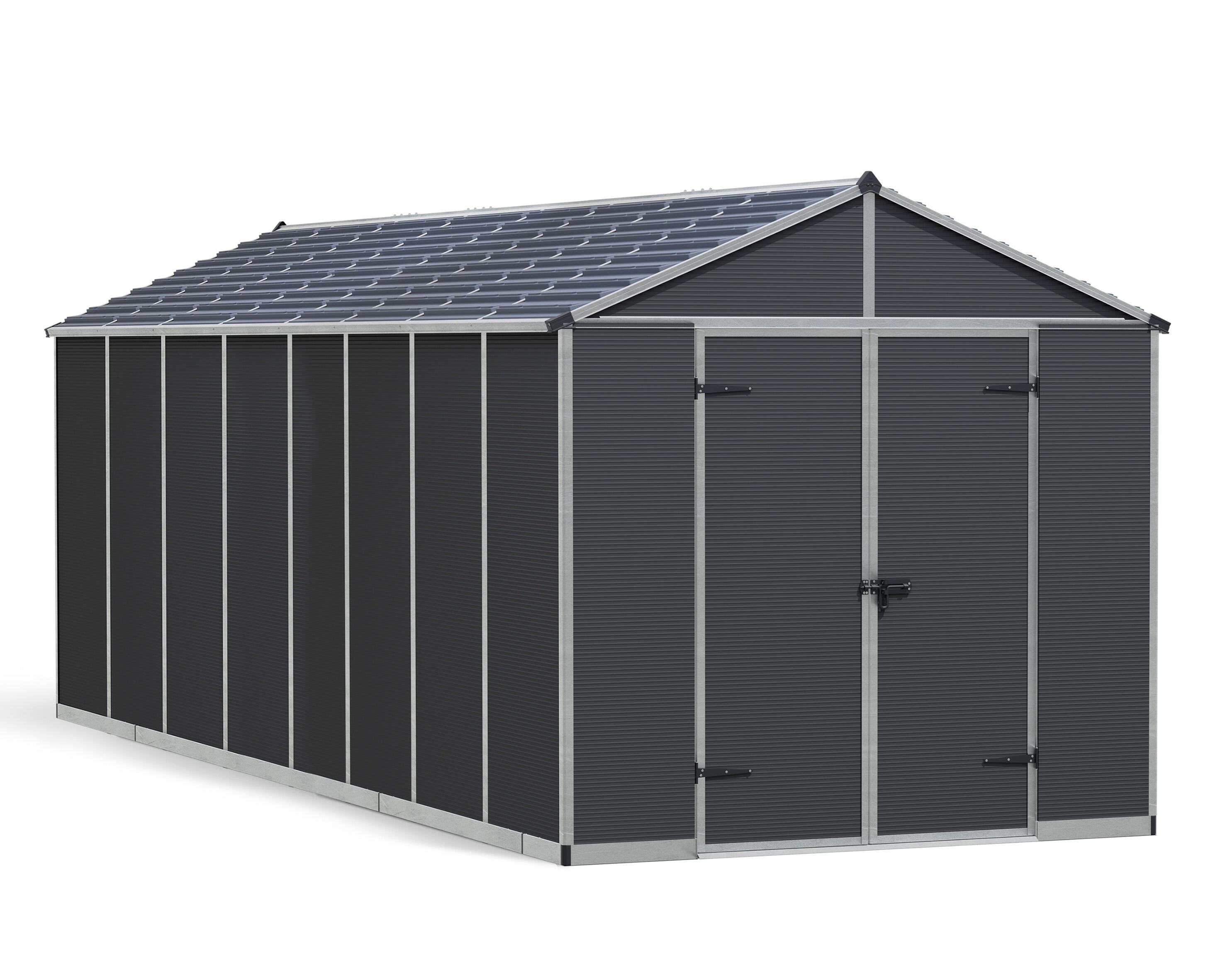 caseta de policarbonato rubicon de 237x232x603 cm y 137 m2 con 10 mm espesor y doble puerta abatible canopia by palram