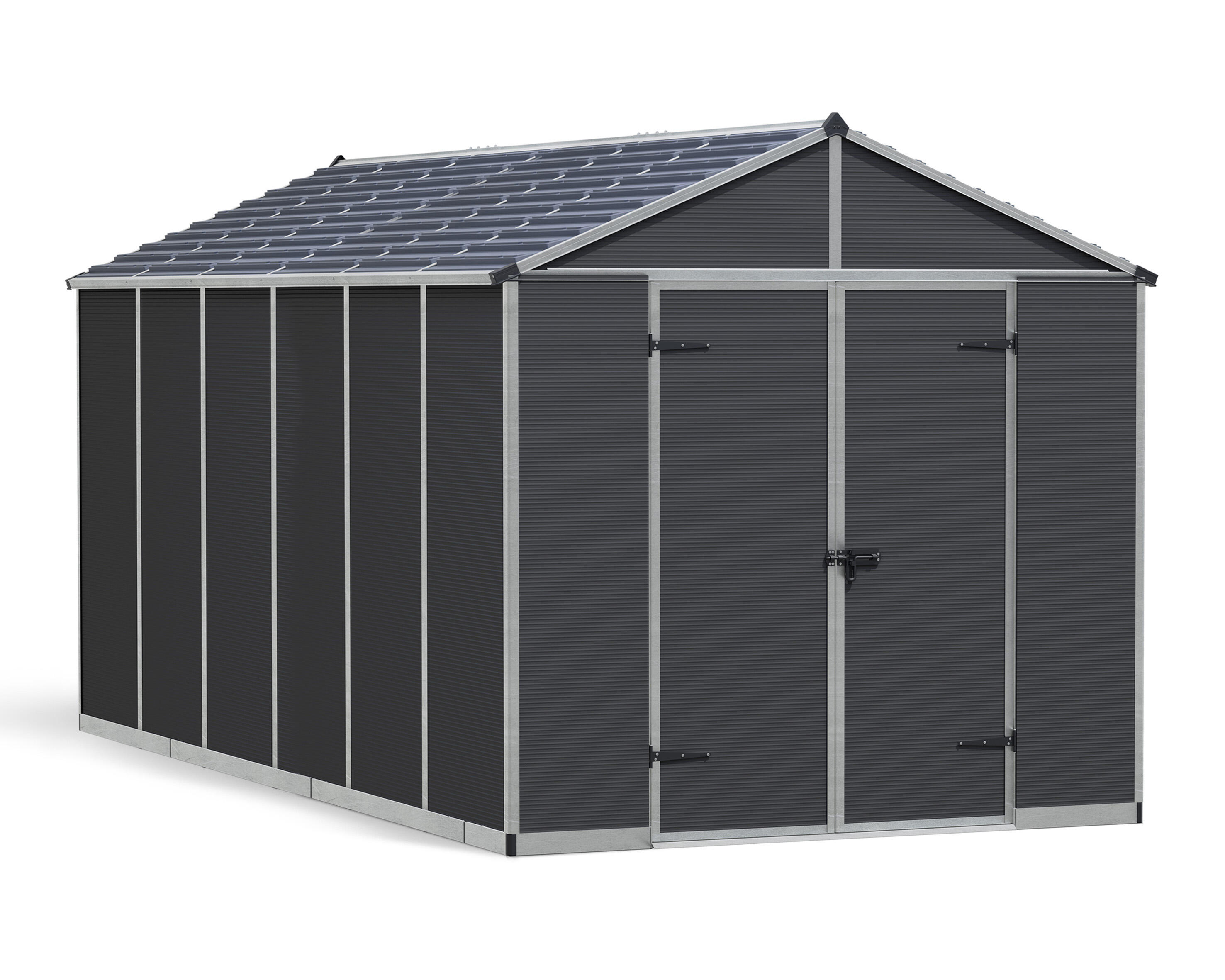 caseta de policarbonato rubicon de 237x232x453 cm y 103 m2 con 10 mm espesor y doble puerta abatible canopia by palram