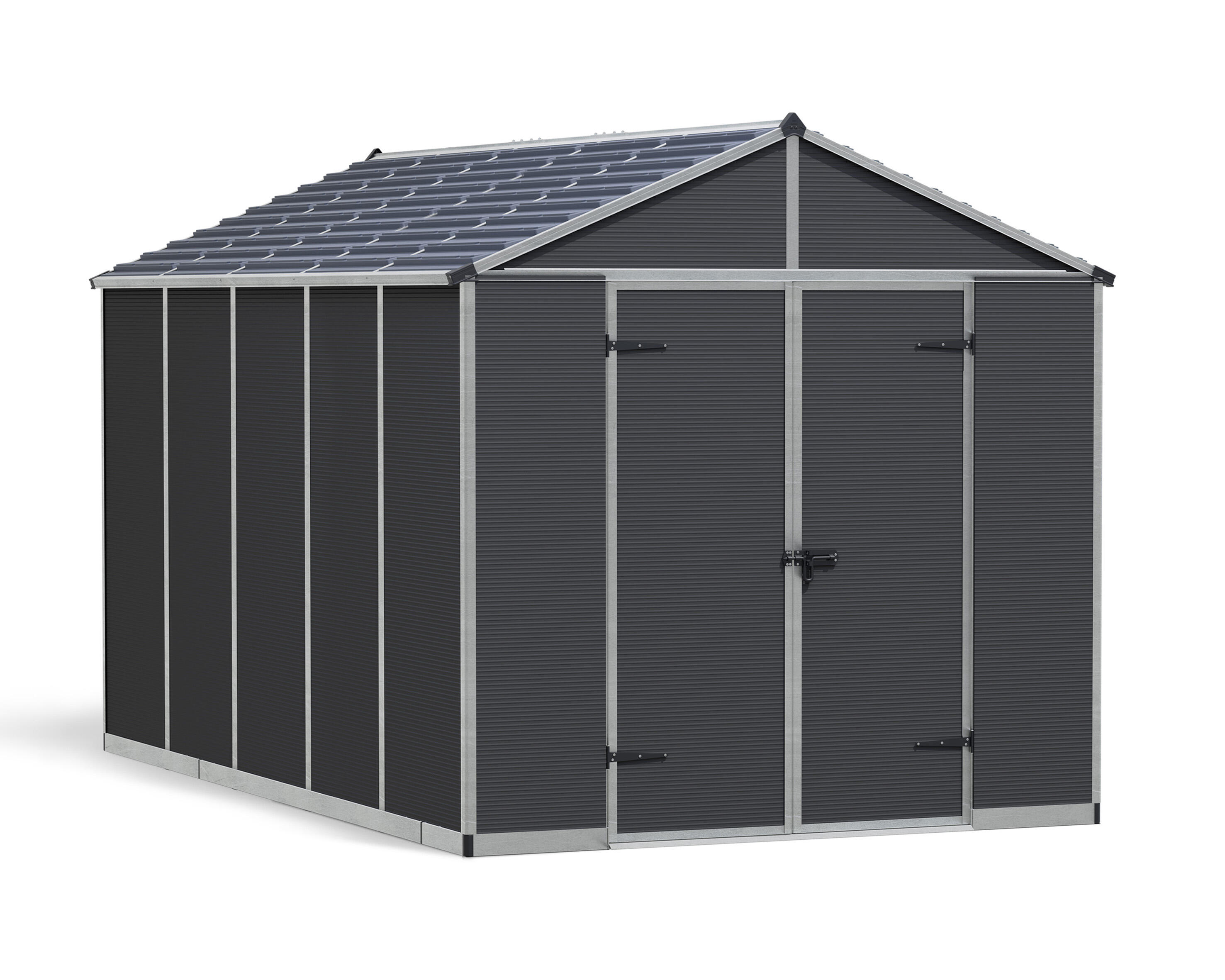 caseta de policarbonato rubicon de 237x232x377 cm y 86 m2 con 10 mm espesor y doble puerta abatible canopia by palram