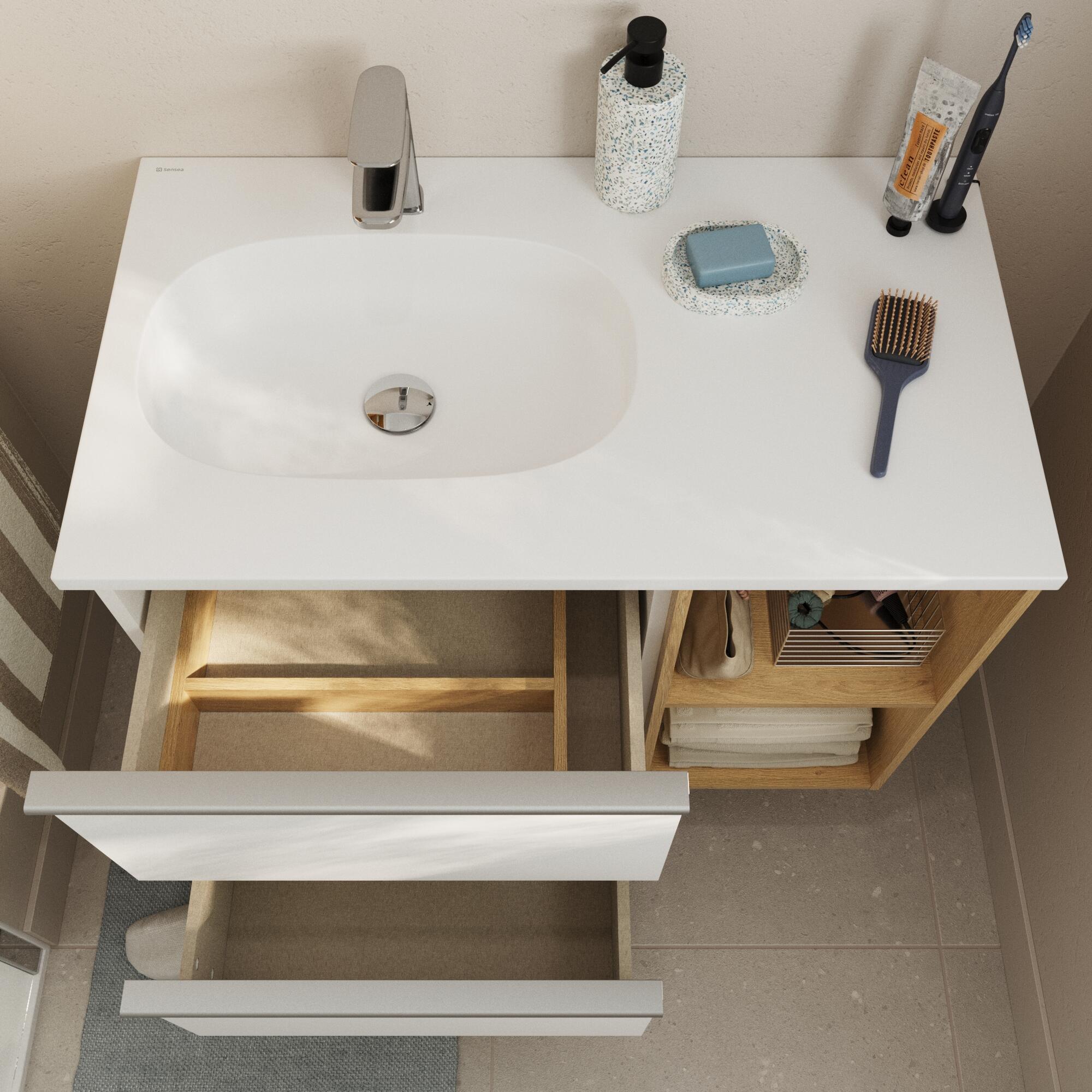 Móvel casa de banho 80 cm 2 gavetas branco mate e  carvalho Sensea Modern - 12