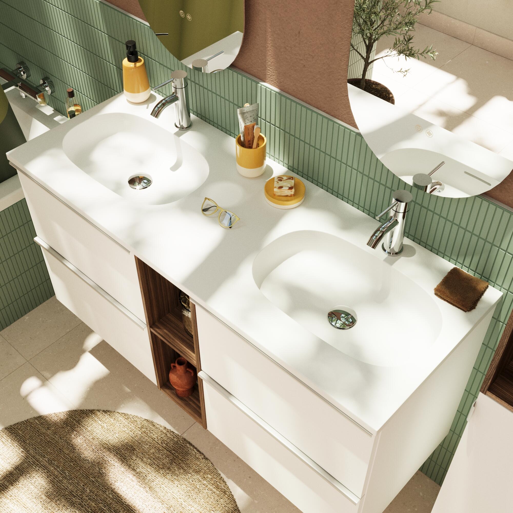 Móvel casa de banho 120 cm 4 gavetas branco mate e  nogueira Sensea Modern - 10