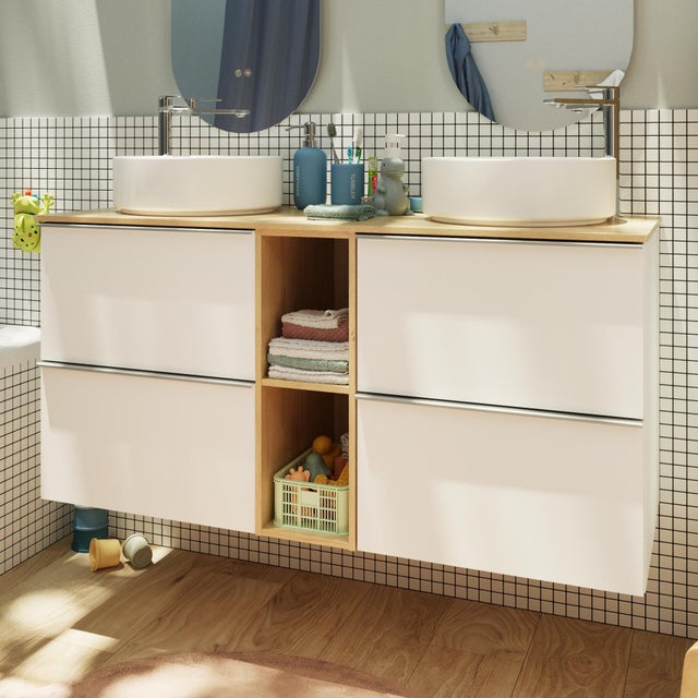 Mueble de baño con lavabo doble Modern blanco y roble120x45 cm
