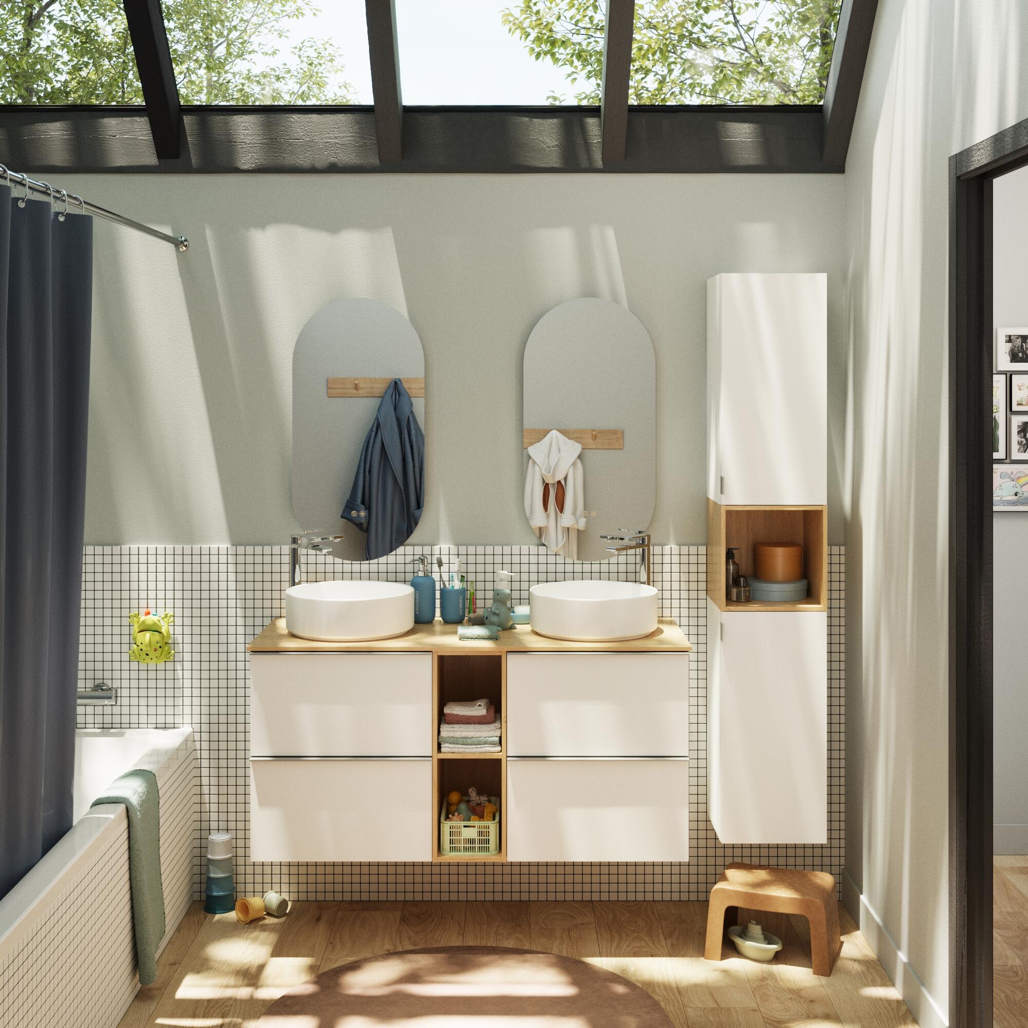 Mobile da bagno sospeso sotto lavabo L 120 x H 55 x P 45 cm bianco laminato opaco, 4 cassetti SENSEA Modern - 3