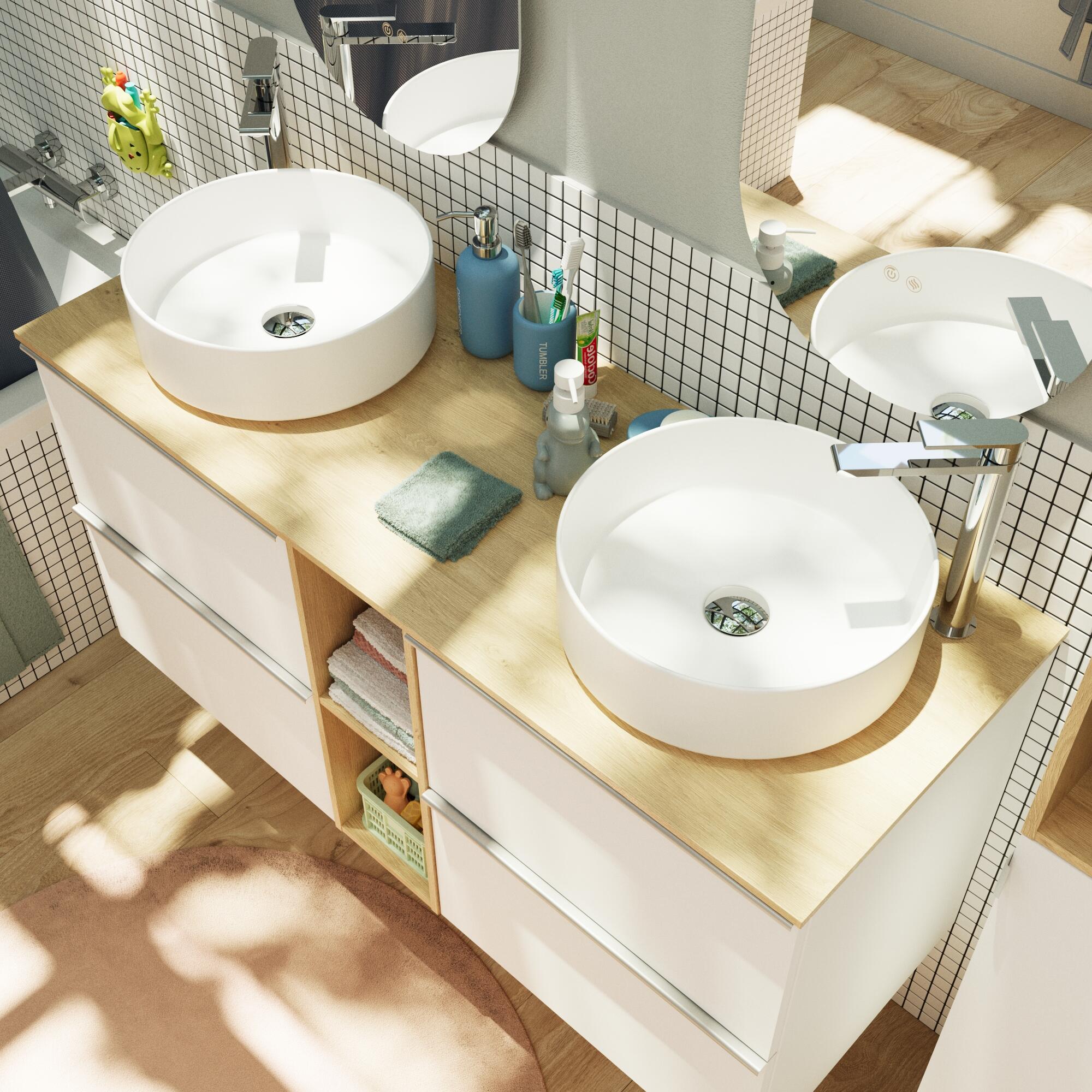 Mobile da bagno sospeso sotto lavabo L 120 x H 55 x P 45 cm bianco laminato opaco, 4 cassetti SENSEA Modern - 2