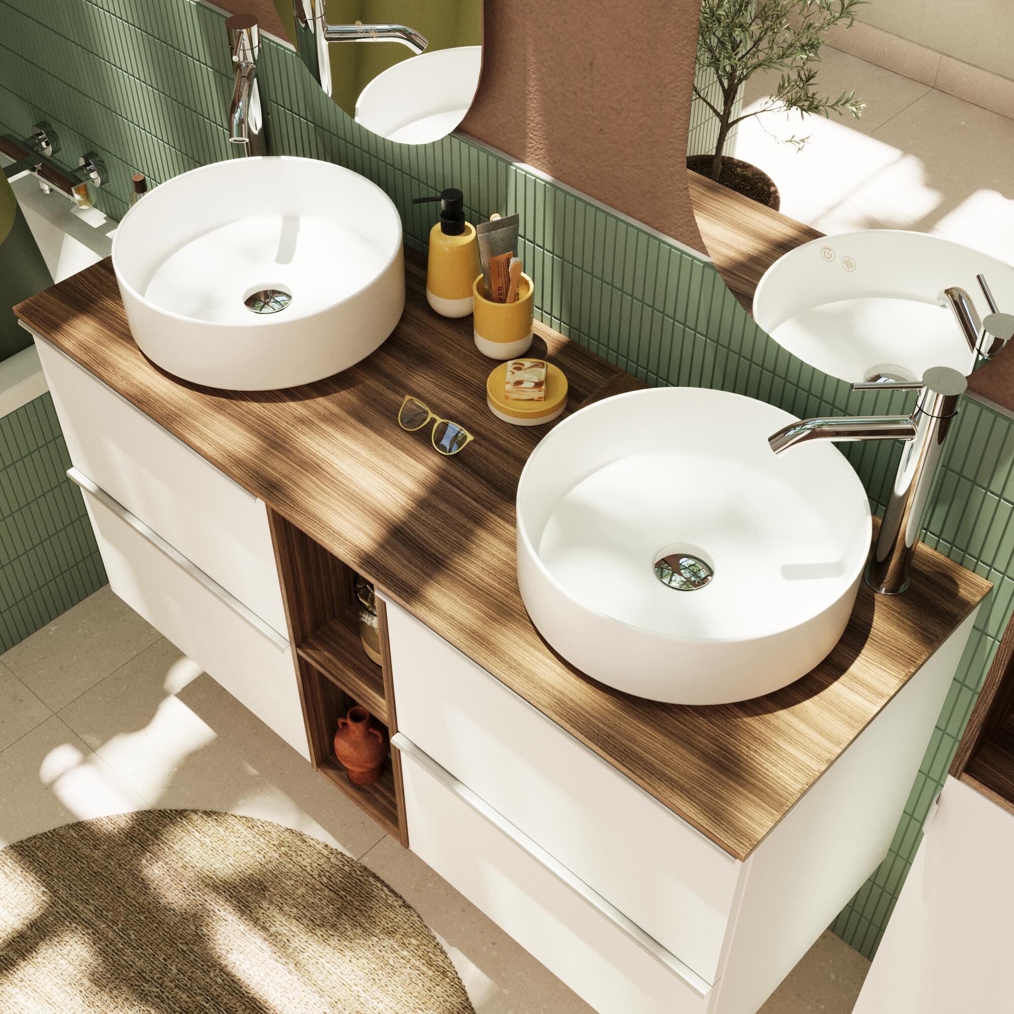 Móvel casa de banho 120 cm 4 gavetas branco mate e  nogueira Sensea Modern - 9
