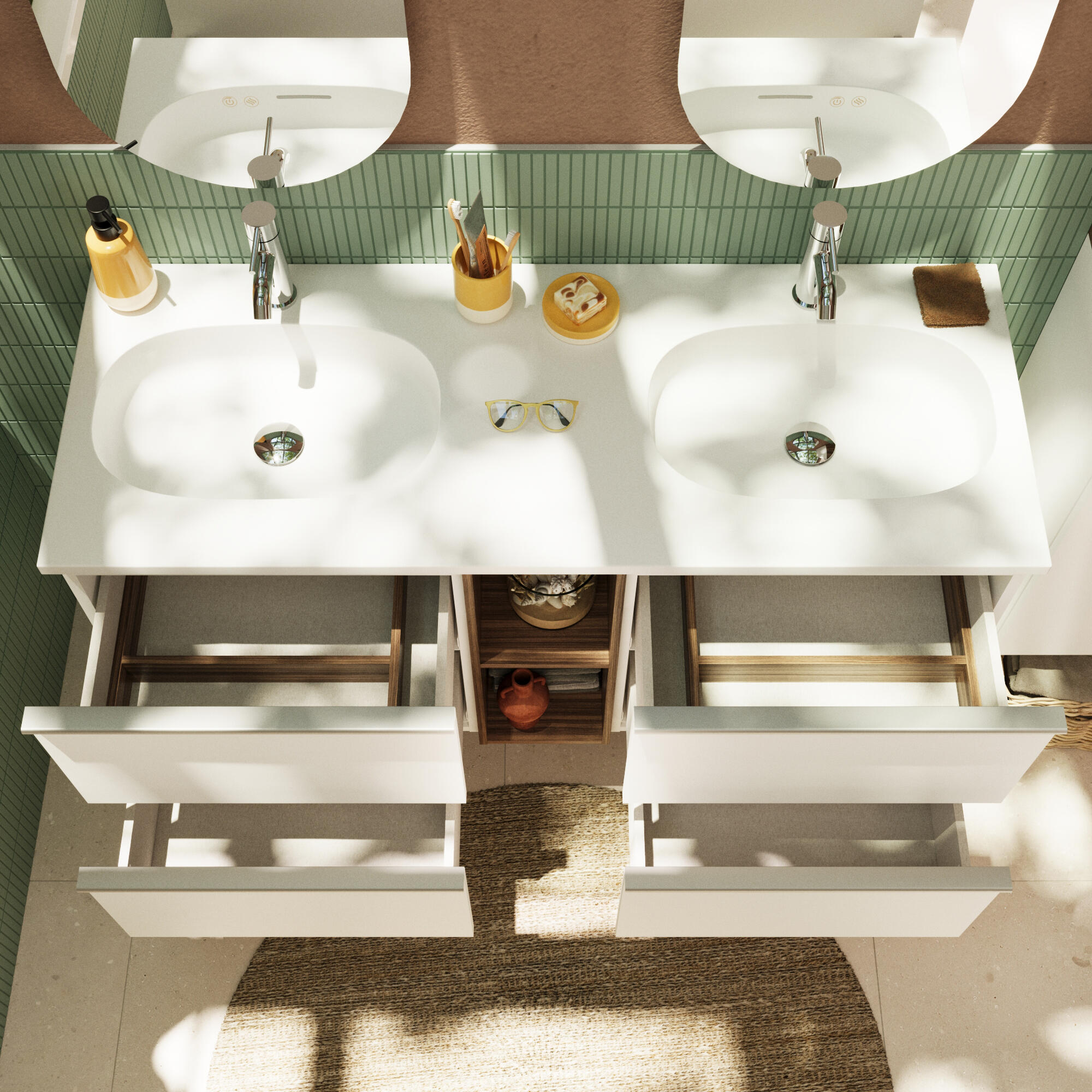 Móvel casa de banho 120 cm 4 gavetas branco mate e  nogueira Sensea Modern - 8