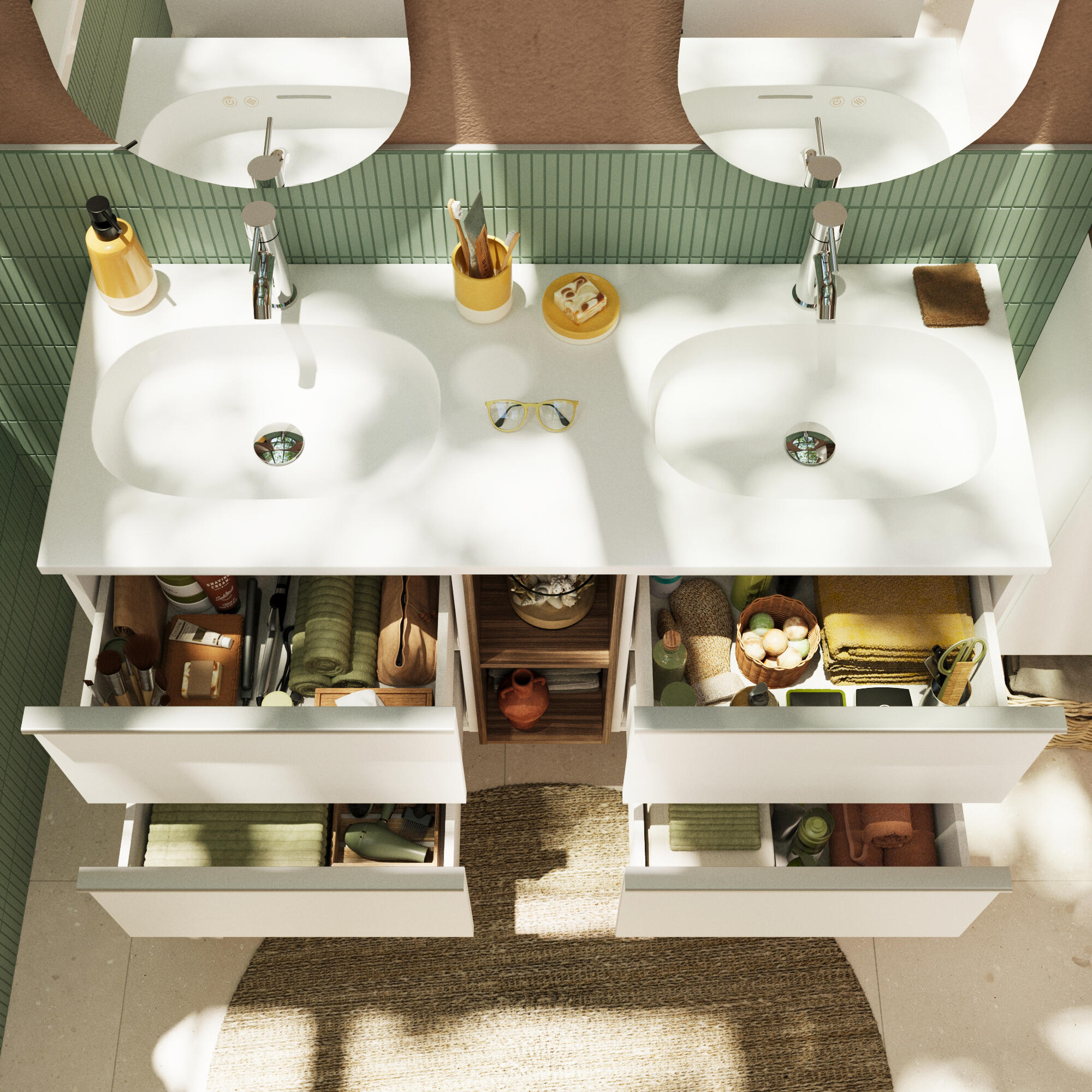 Móvel casa de banho 120 cm 4 gavetas branco mate e  nogueira Sensea Modern - 4
