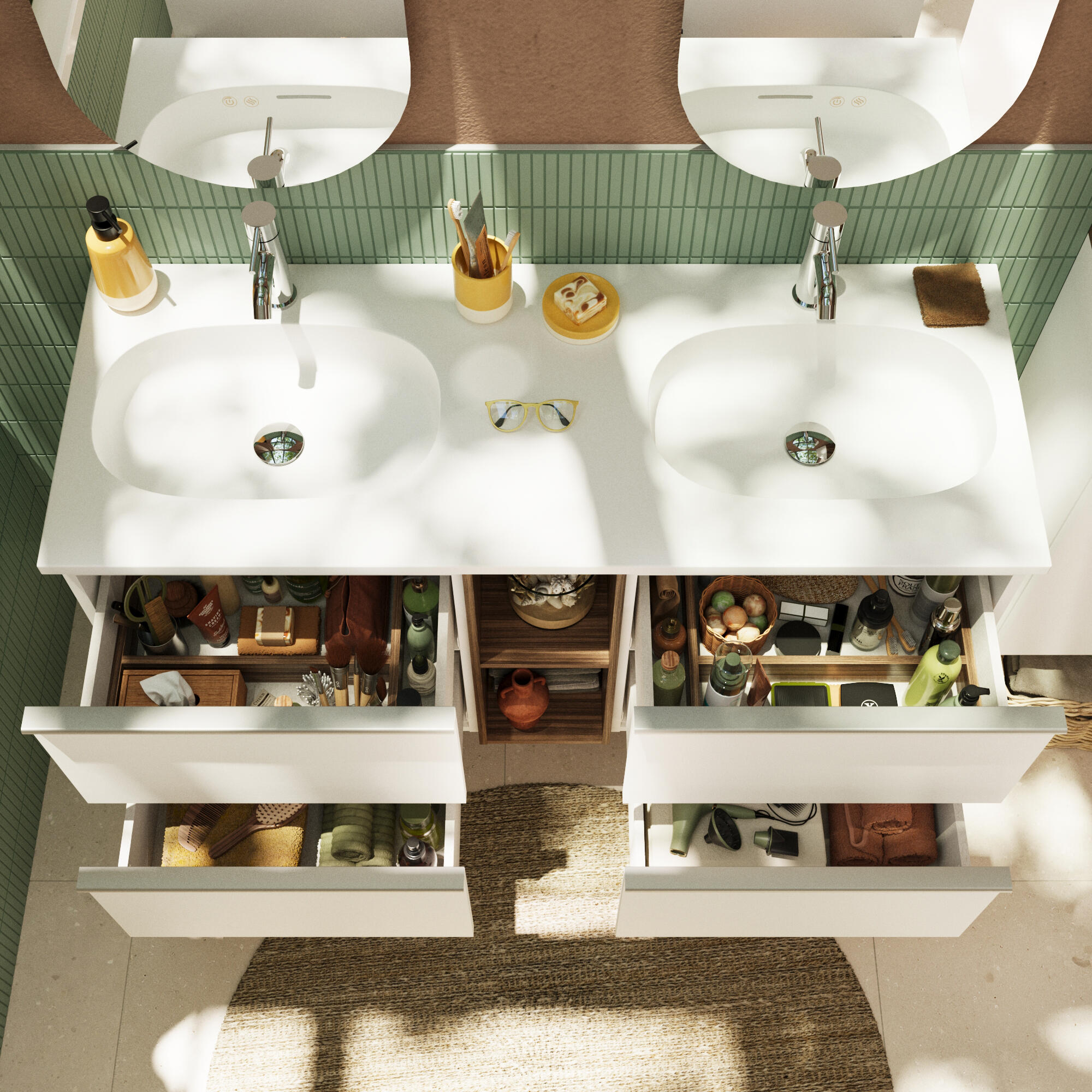 Móvel casa de banho 120 cm 4 gavetas branco mate e  nogueira Sensea Modern - 3