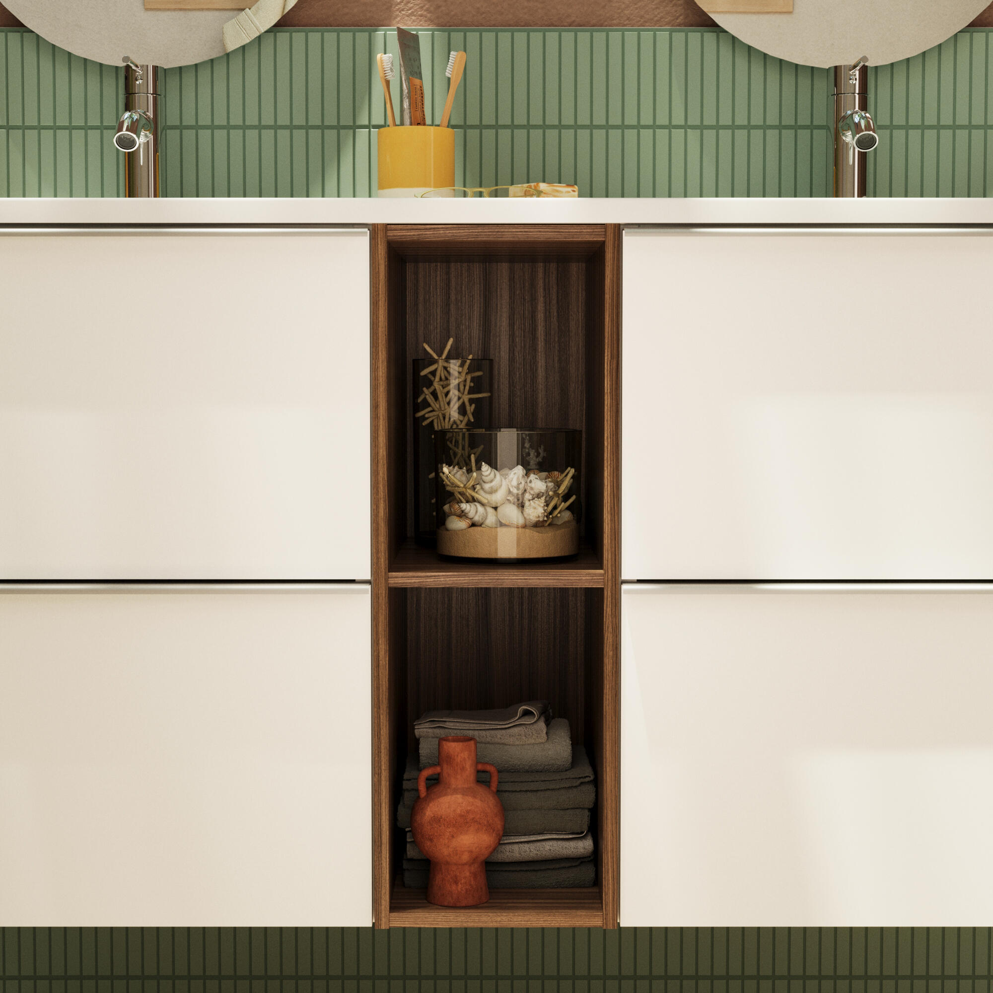 Móvel casa de banho 120 cm 4 gavetas branco mate e  nogueira Sensea Modern - 5