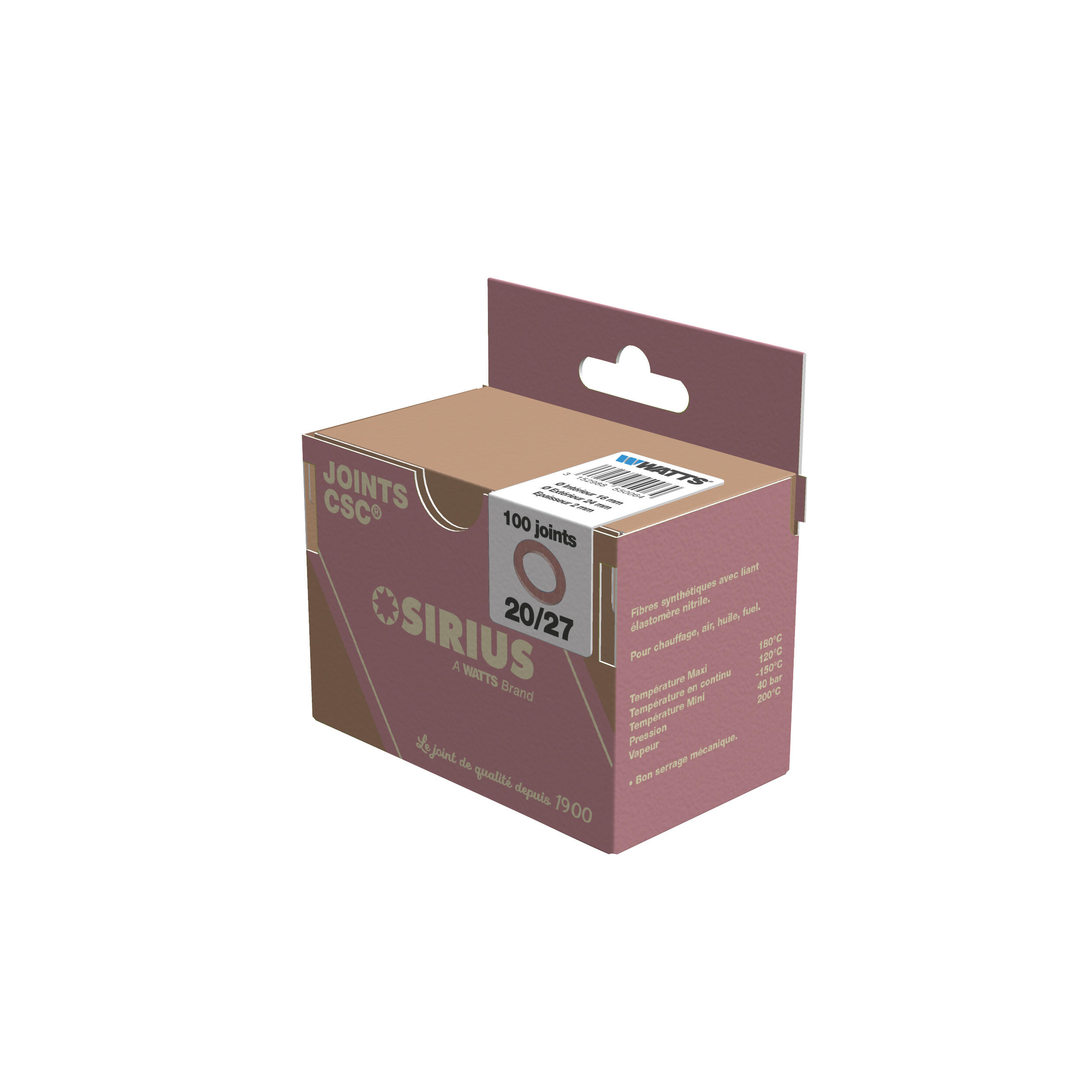 Lot de 8 joints fibres synthétiques CSC rouge D.20 x D.27 mm Sirius - WATTS - 2