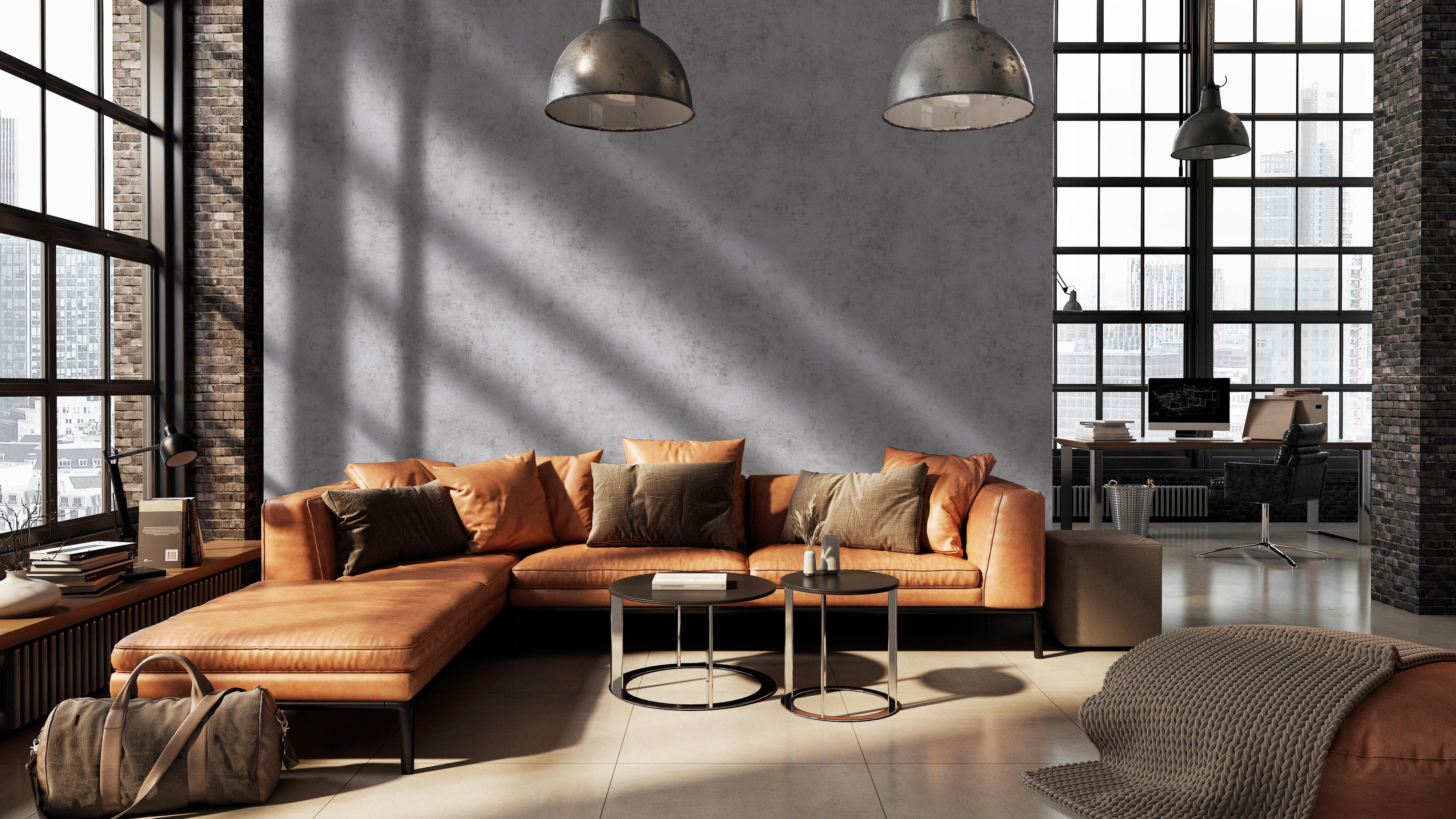 Revestimiento de pared decorativo efecto hormigón acústico pet acoustic wall color gris cemento de 260x60cm