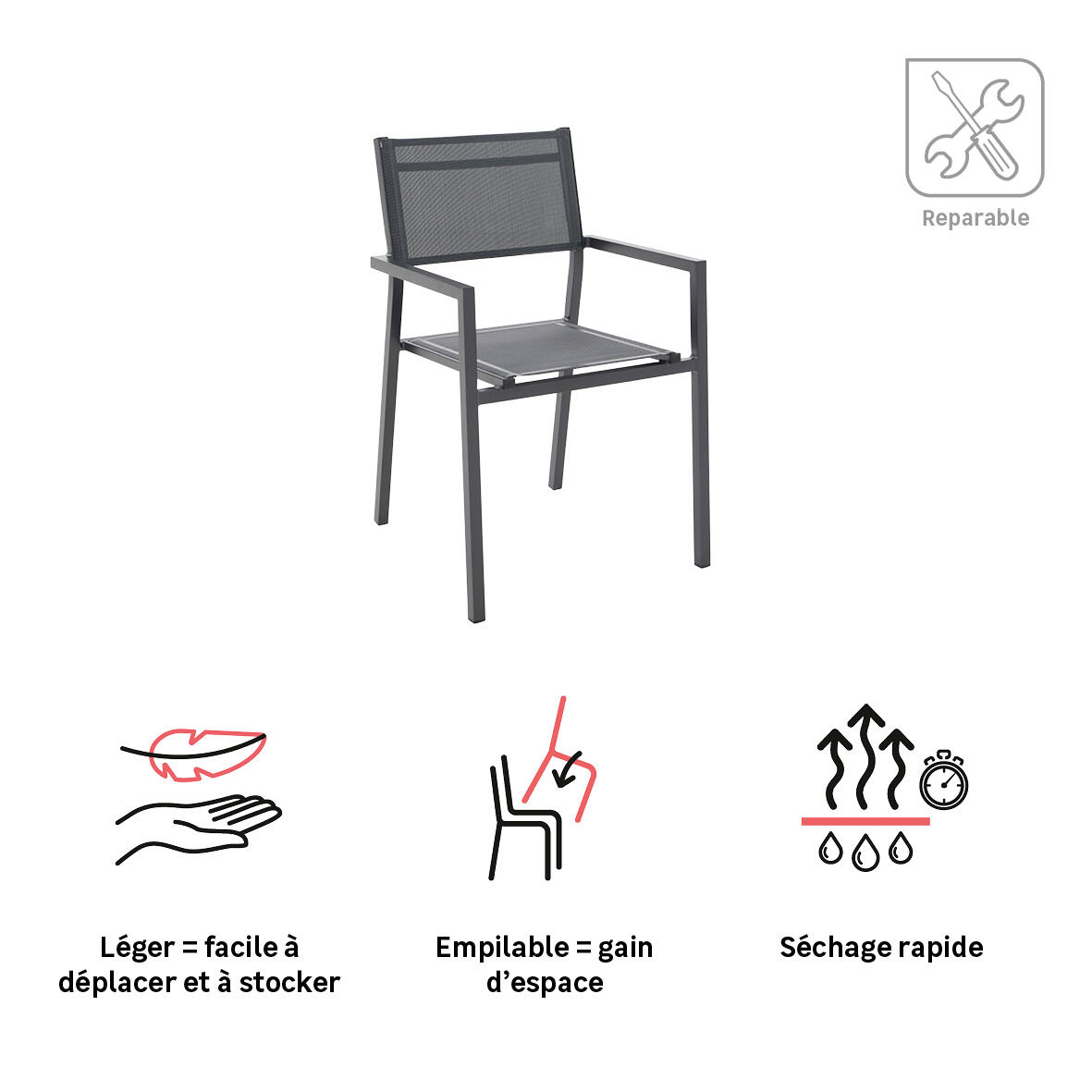 Fauteuil de jardin NATERIAL Orion Alpha II en aluminium gris anthracite - 4