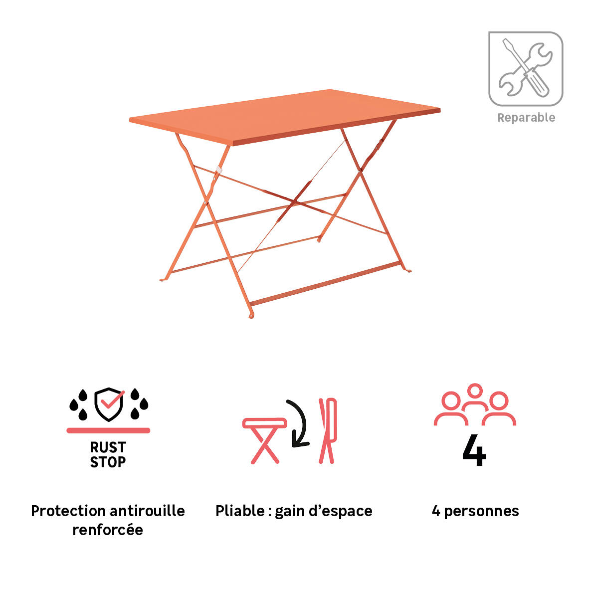 Table pliante NATERIAL Flora II rectangulaire 110x70cm orange - 4