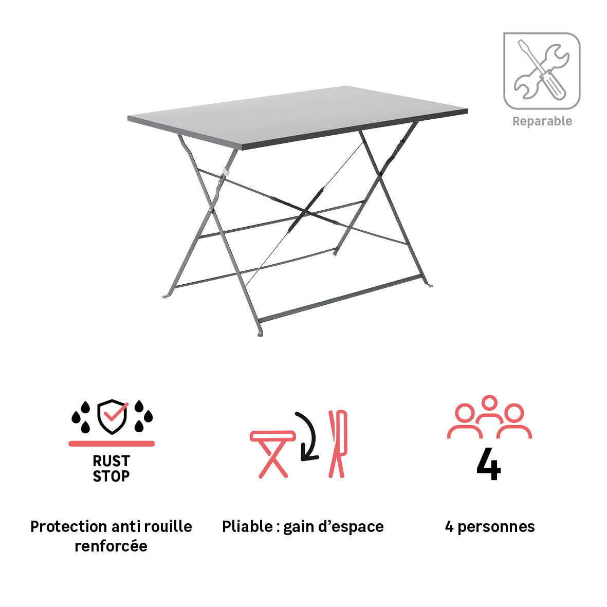 Table pliante NATERIAL Flora II rectangulaire 110x70cm gris anthracite - 4
